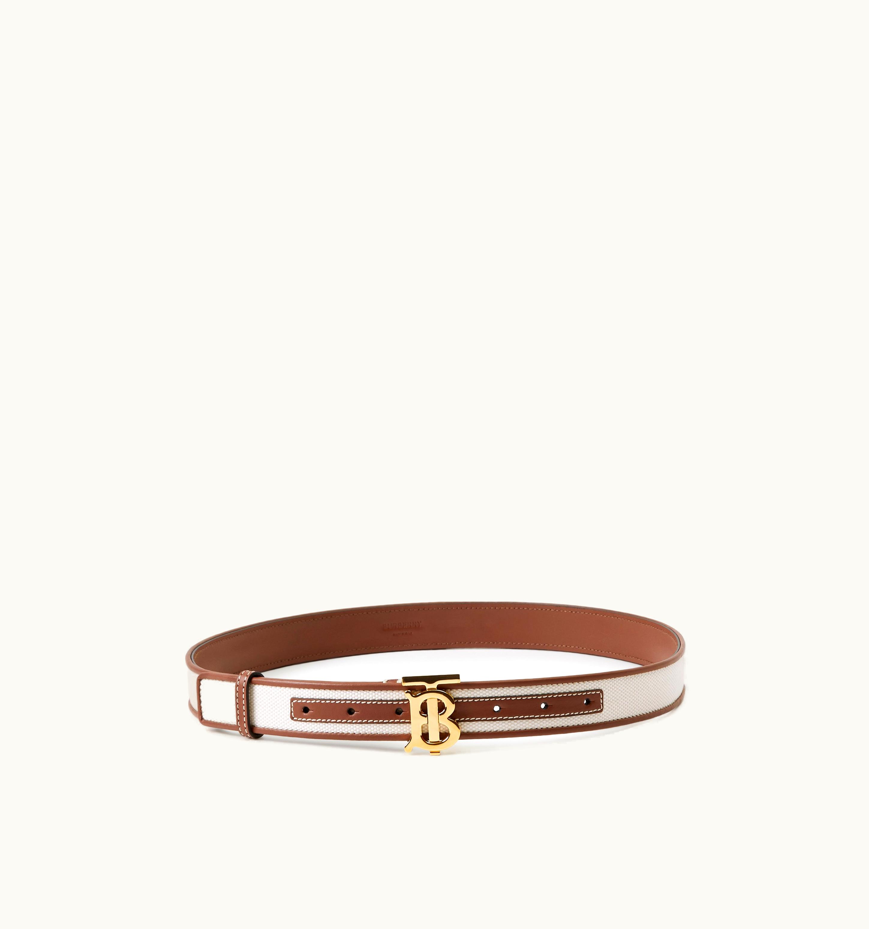 Burberry Burberry Canvas And Leather Tb Belt In White/Tan/Gold - Women