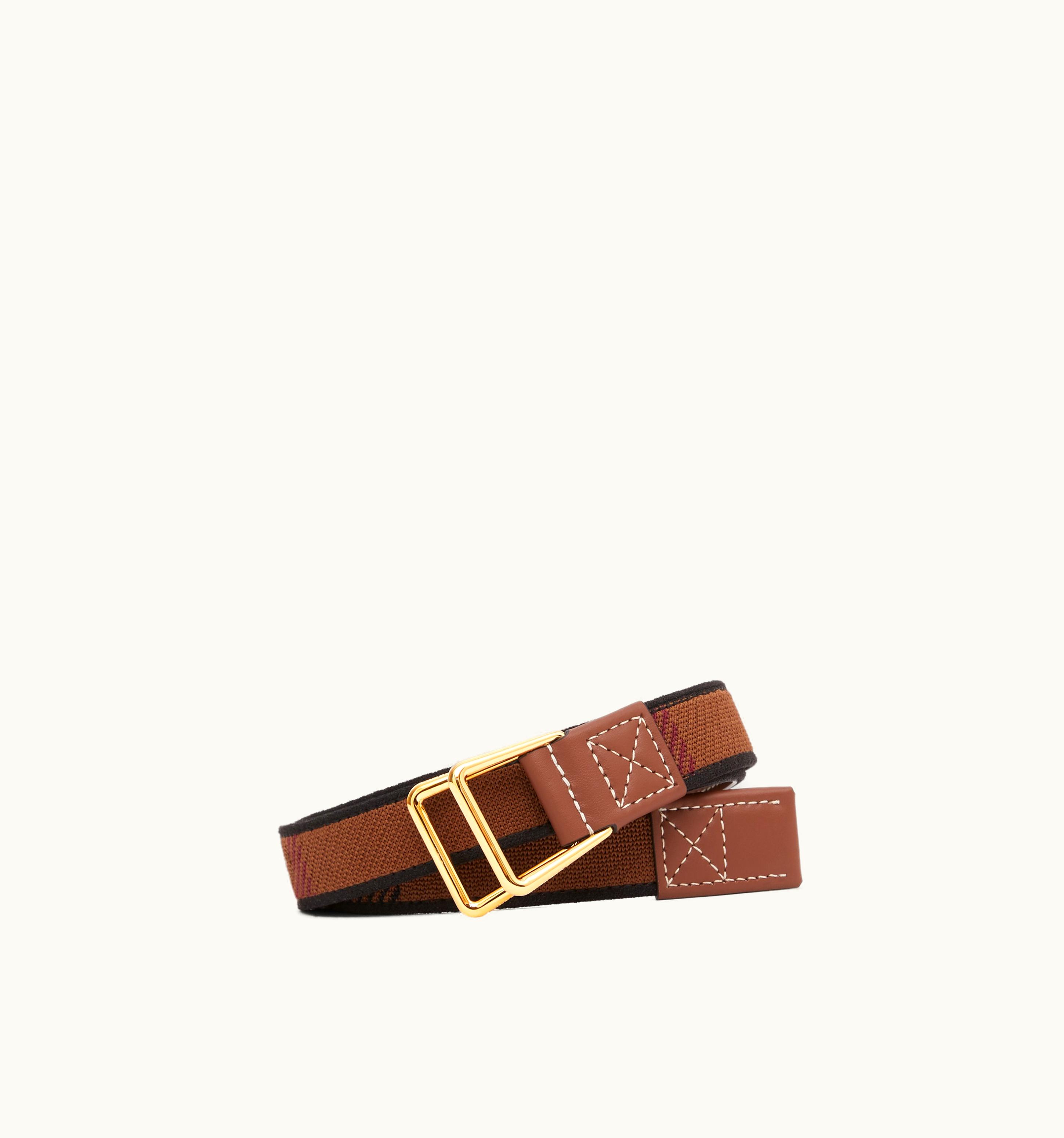 Burberry Burberry Exaggerated Check And Leather Belt In Dark Birch Brown - Women
