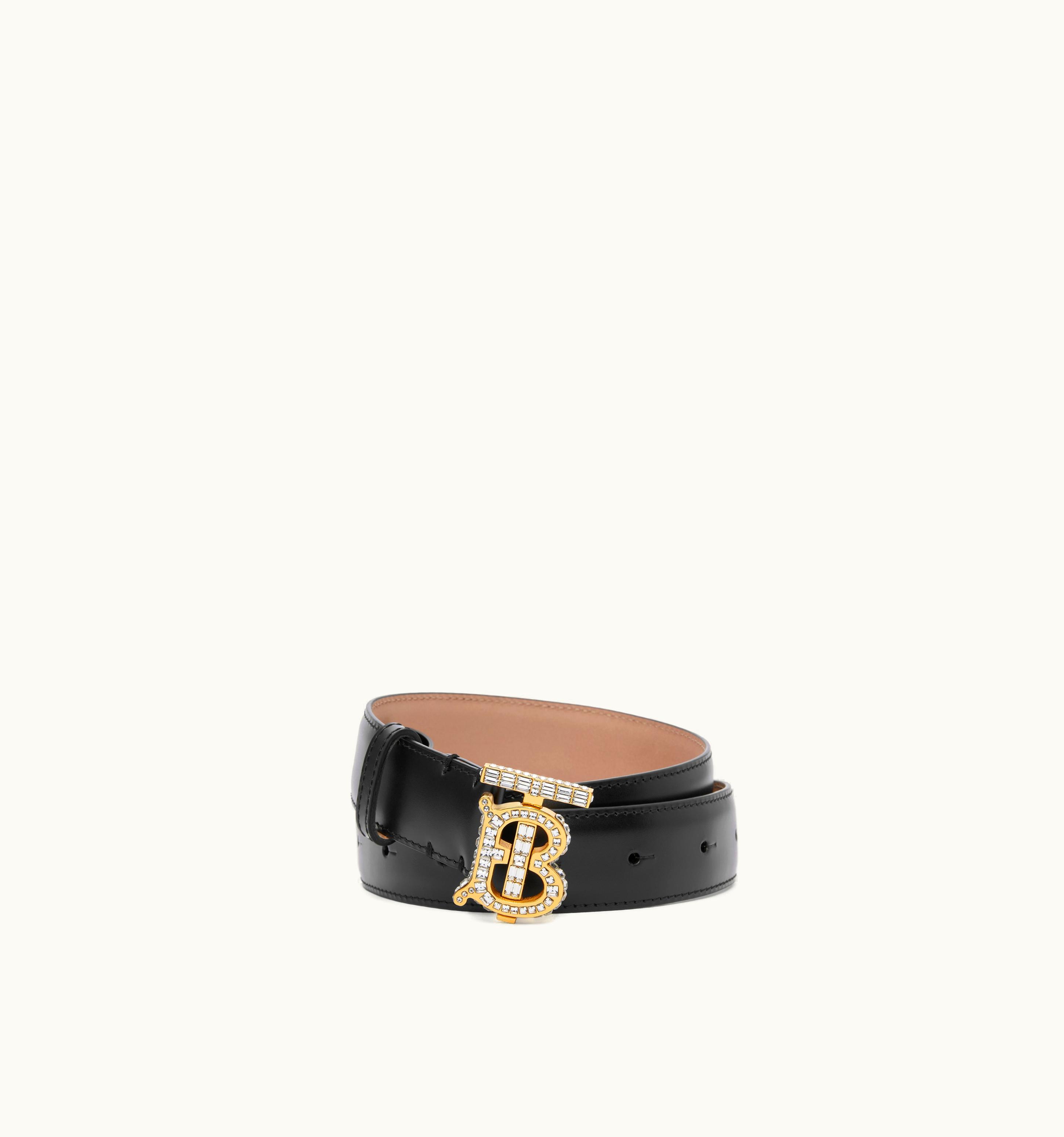 Burberry Burberry Crystal Monogram Motif Leather Tb Belt In Black - Women UZ0140617