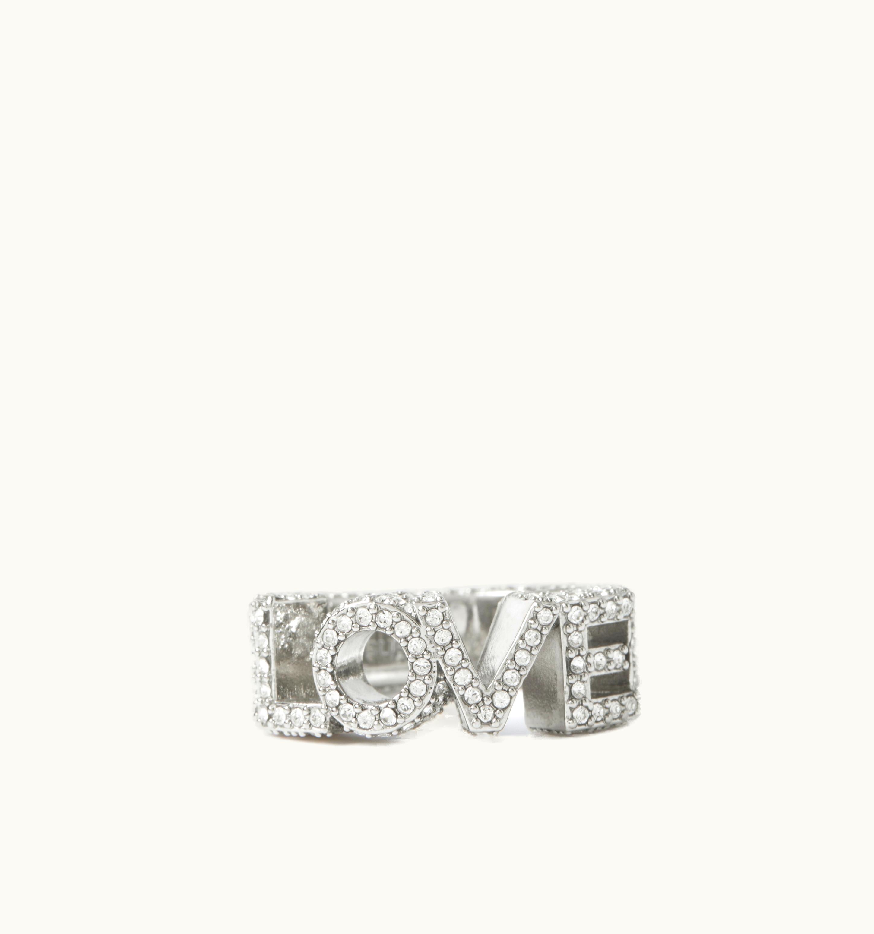 Burberry Burberry Crystal Detail Palladium-Plated Love Ring In Palladium/Crystal - Women