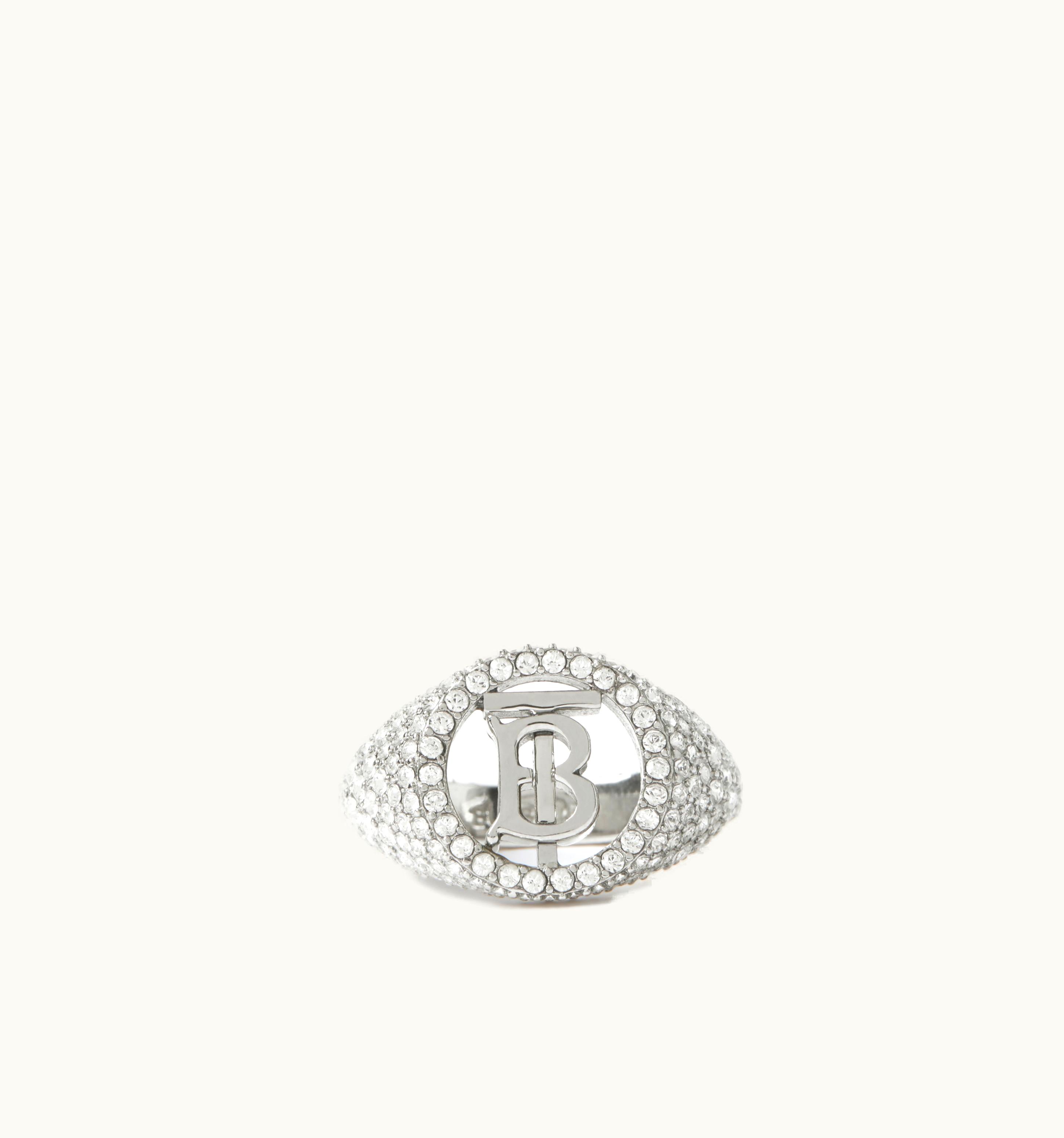 Burberry Burberry Crystal Detail Monogram Motif Ring In Palladium/Crystal
