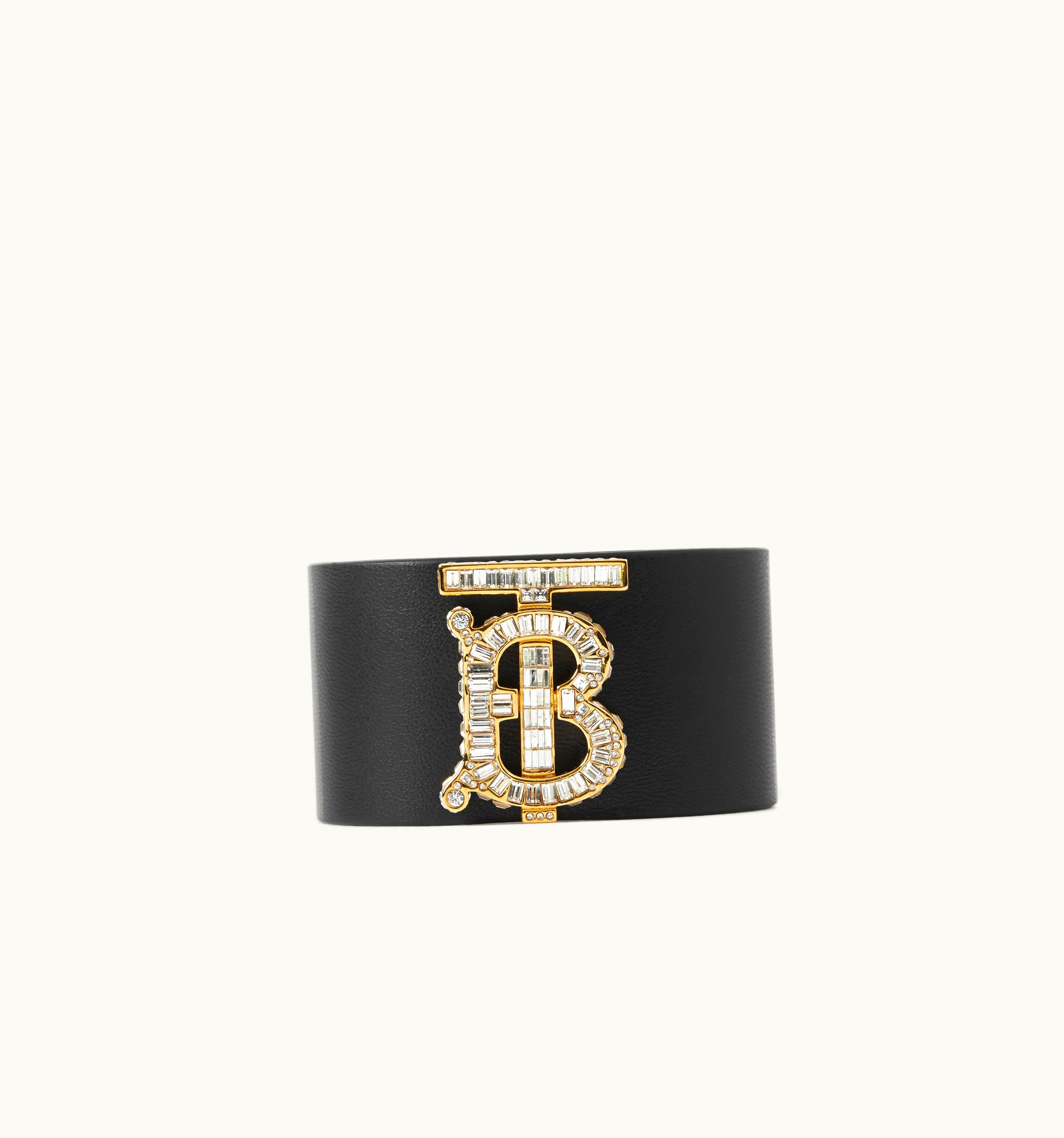 Burberry Burberry Crystal Monogram Leather Cuff In Light Gold/Black - Women