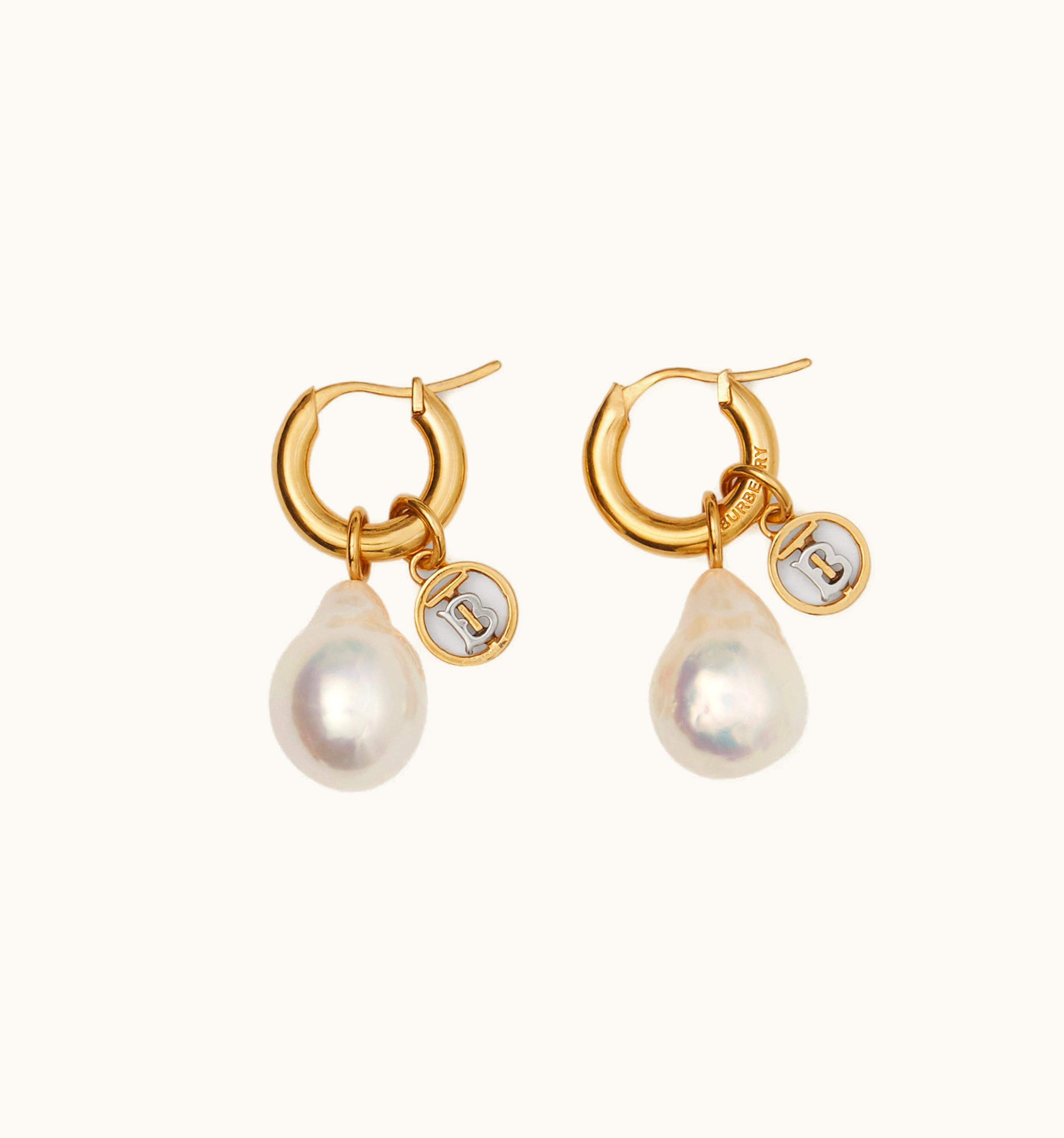 Burberry Burberry Pearl Detail Gold-Plated Hoop Earrings In Light Gold/Palladium - Women