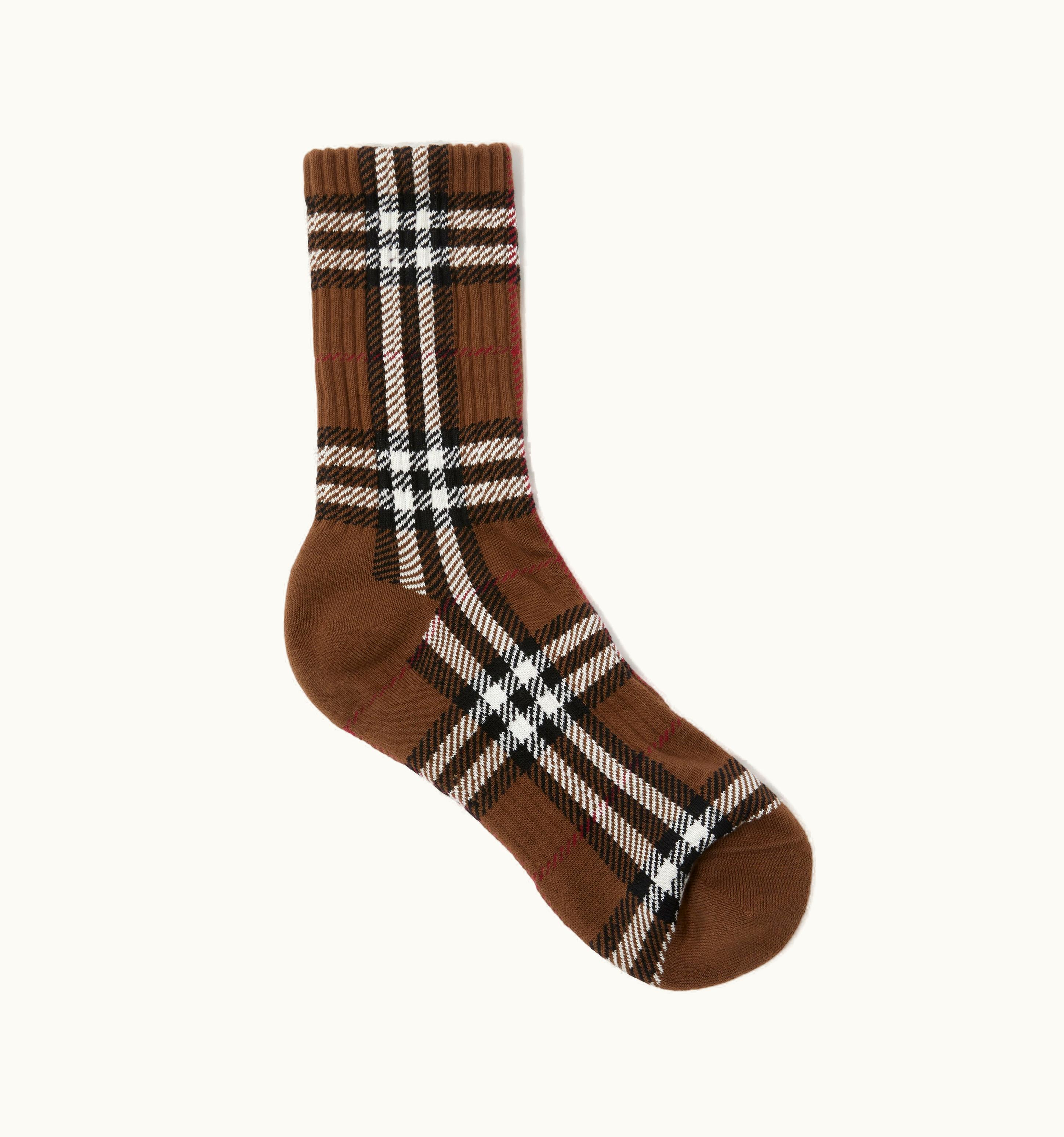 Burberry Burberry Check Intarsia Technical Stretch Cotton Socks In Dark Birch Brown UZ0140664