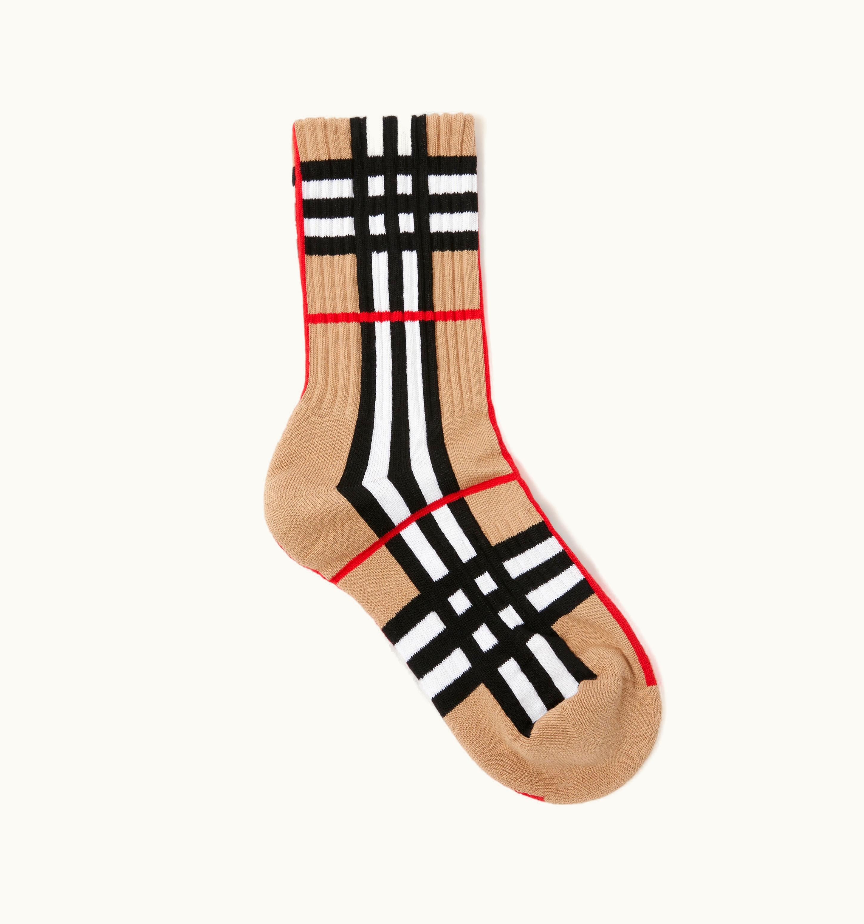 Burberry Burberry Vintage Check Intarsia Cotton Cashmere Blend Socks In Archive Beige UZ0140665