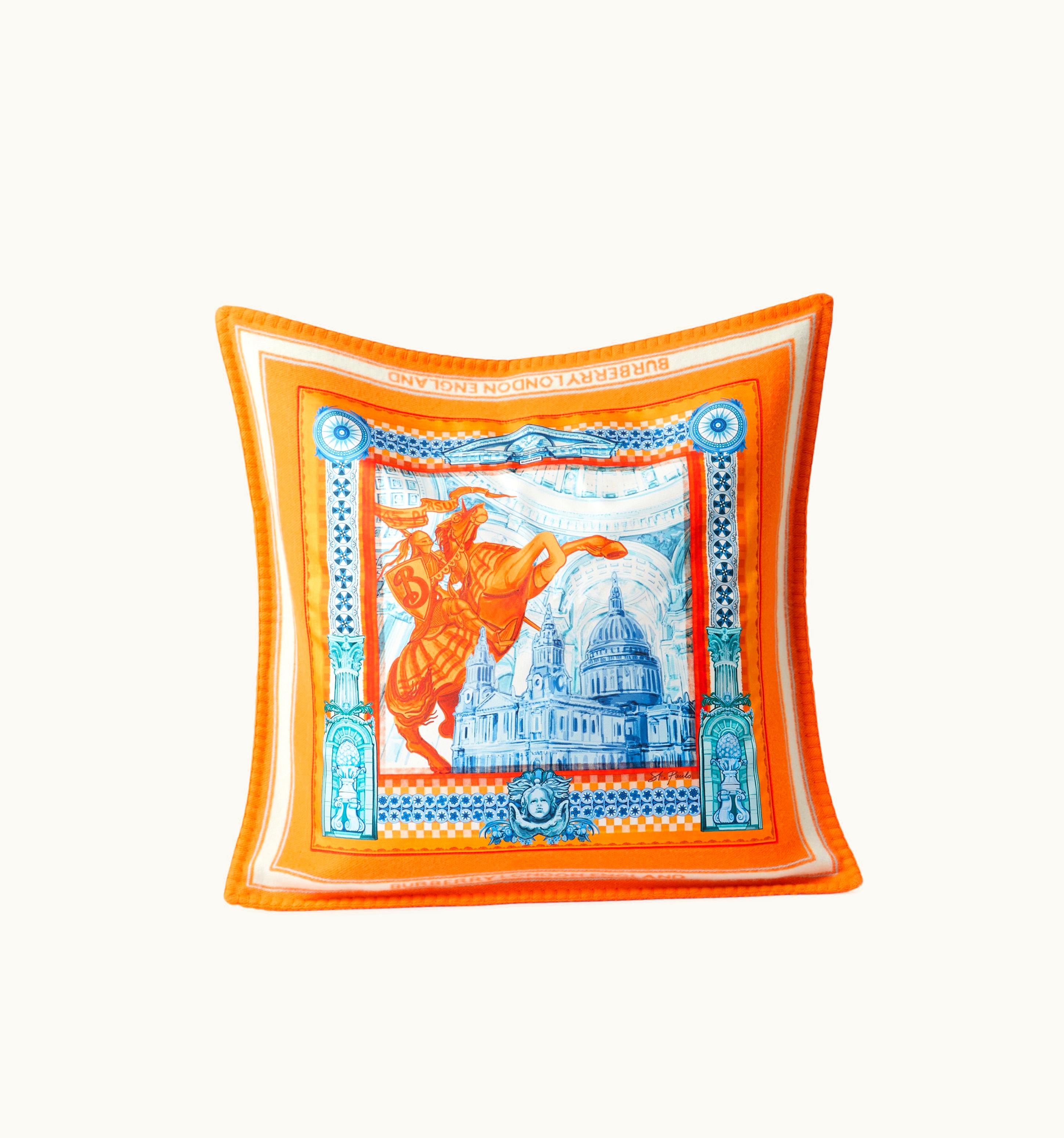 Burberry Burberry Ekd Print Cashmere Wool Cushion Cover In Bright Orange UZ0140678