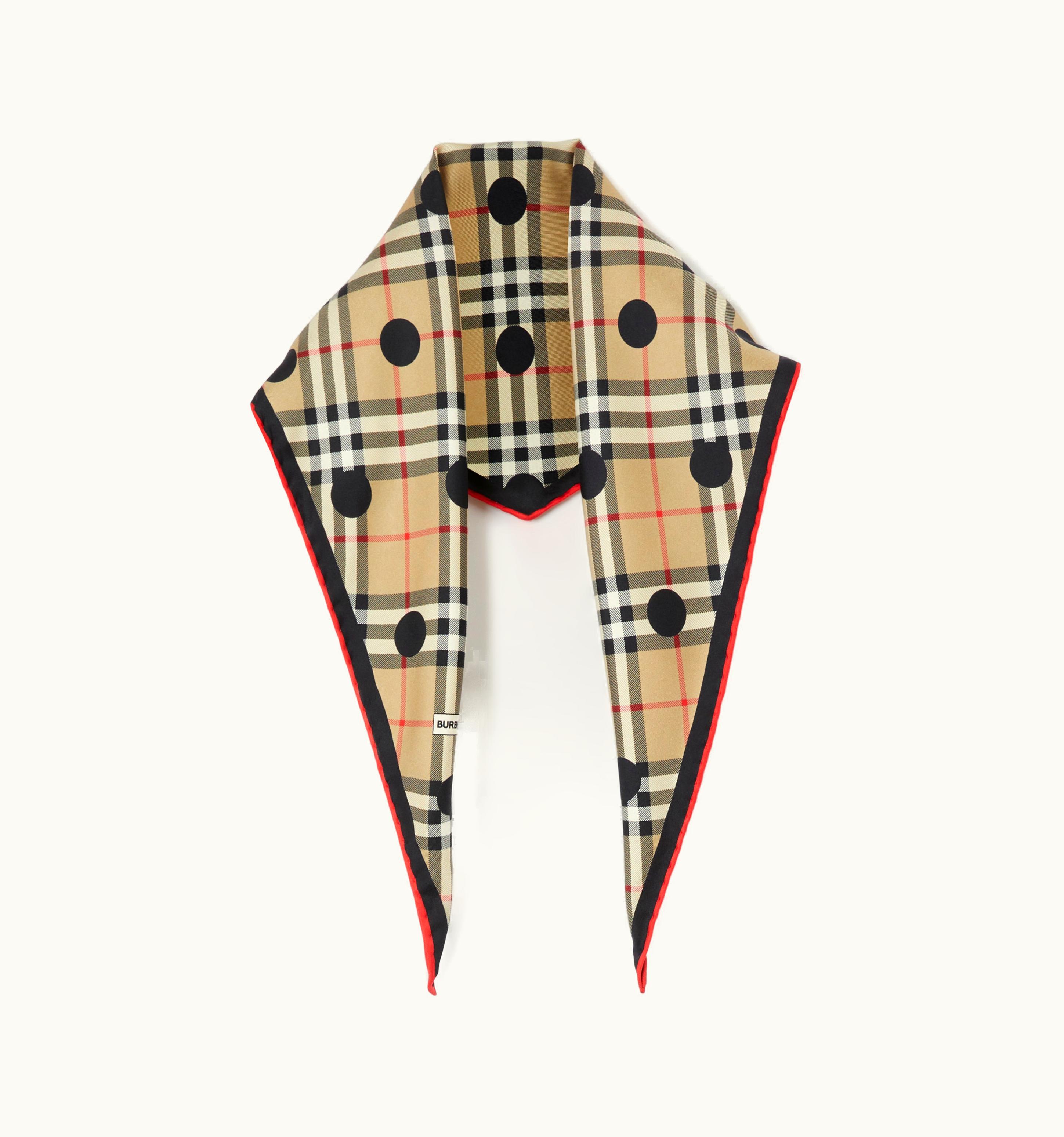 Burberry Burberry Polka Dot Check Print Silk Diamond-Shaped Scarf In Archive Beige UZ0140705