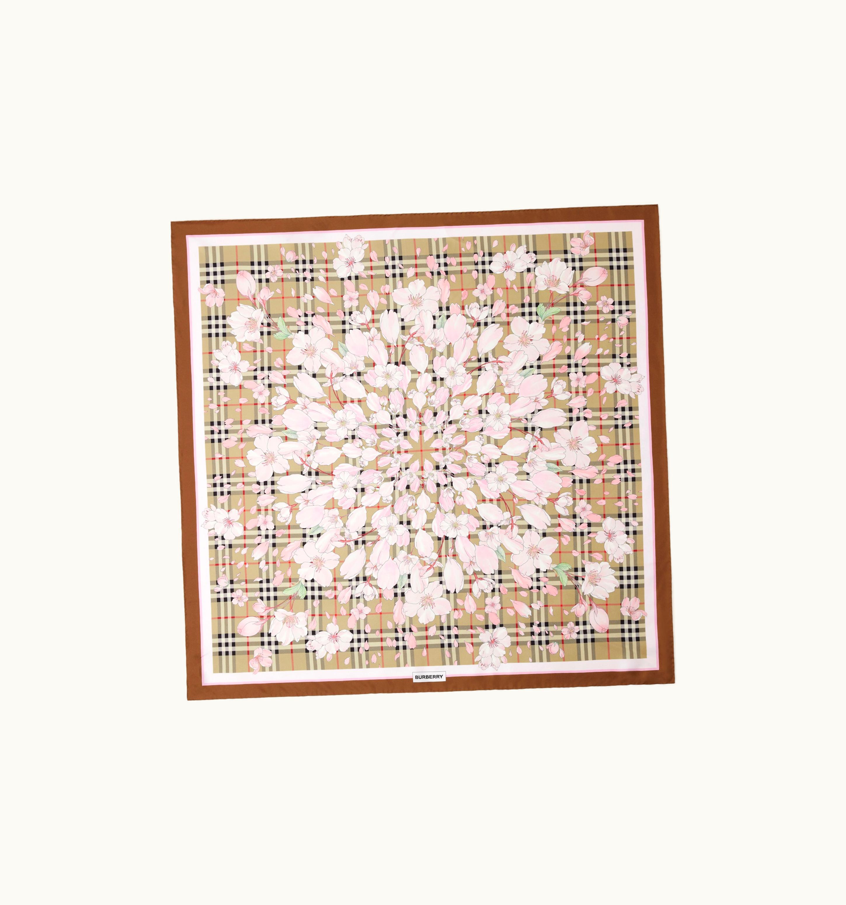 Burberry Burberry Floral Check Print Silk Square Scarf In Archive Beige UZ0140711