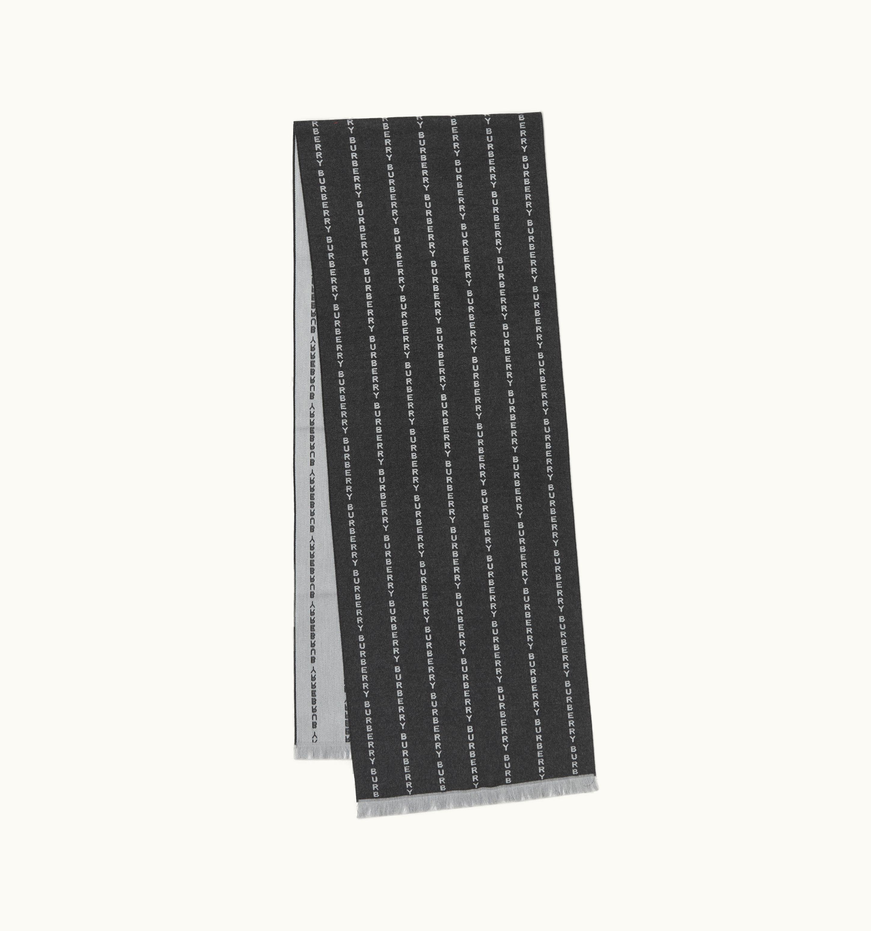 Burberry Burberry Logo Pinstriped Silk Jacquard Scarf In Grey UZ0140749