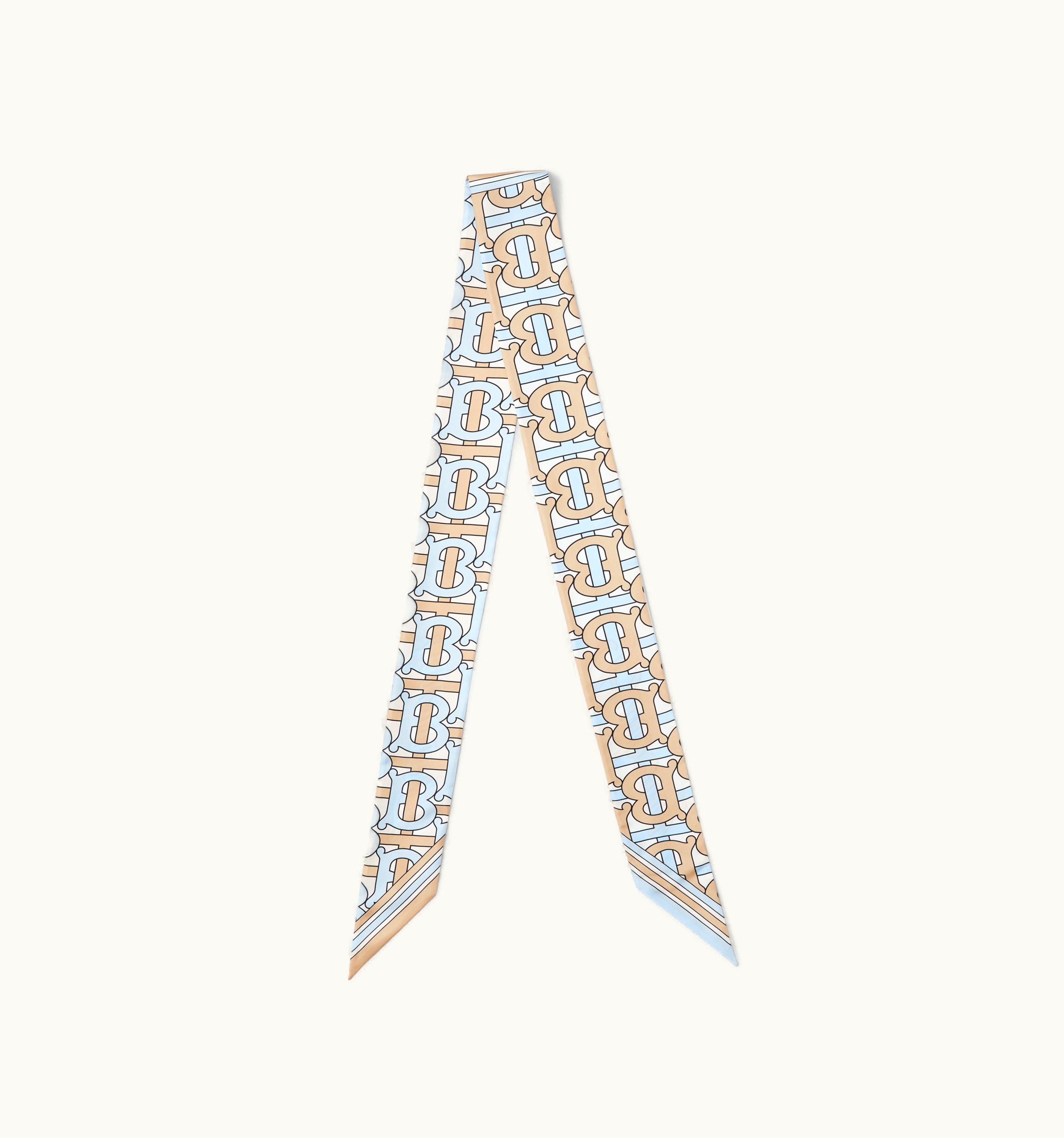 Burberry Burberry Montage Print Silk Skinny Scarf In Soft Fawn/Pale Blue