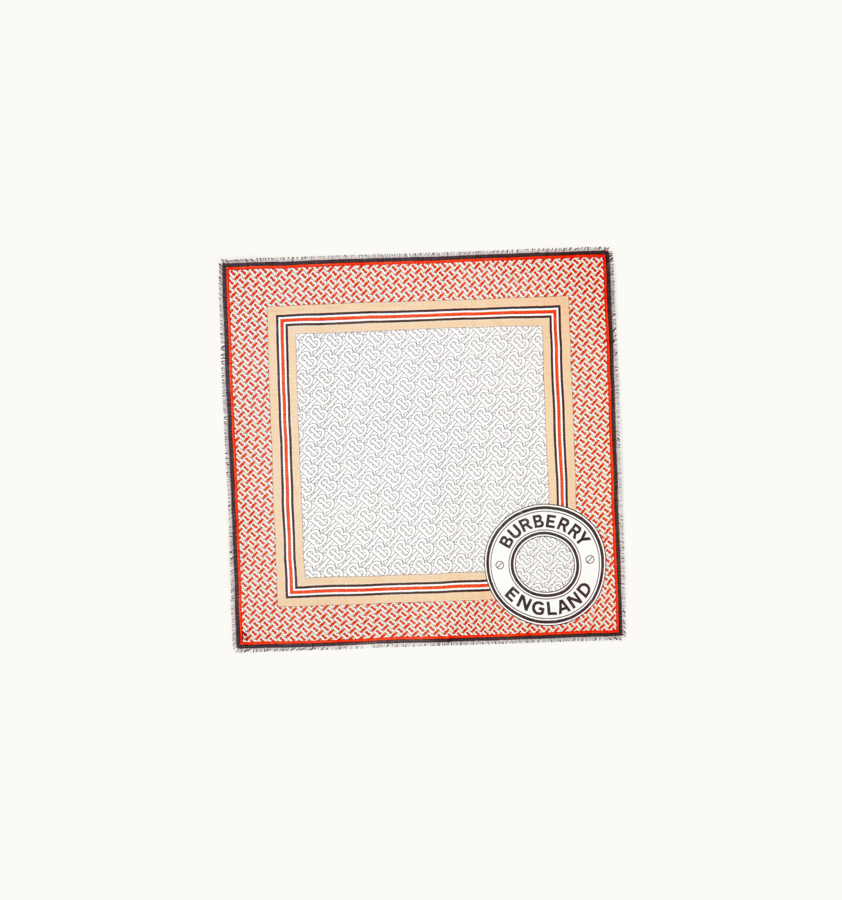 Burberry Burberry Monogram Print Wool Silk Large Square Scarf In Vermilion UZ0140787