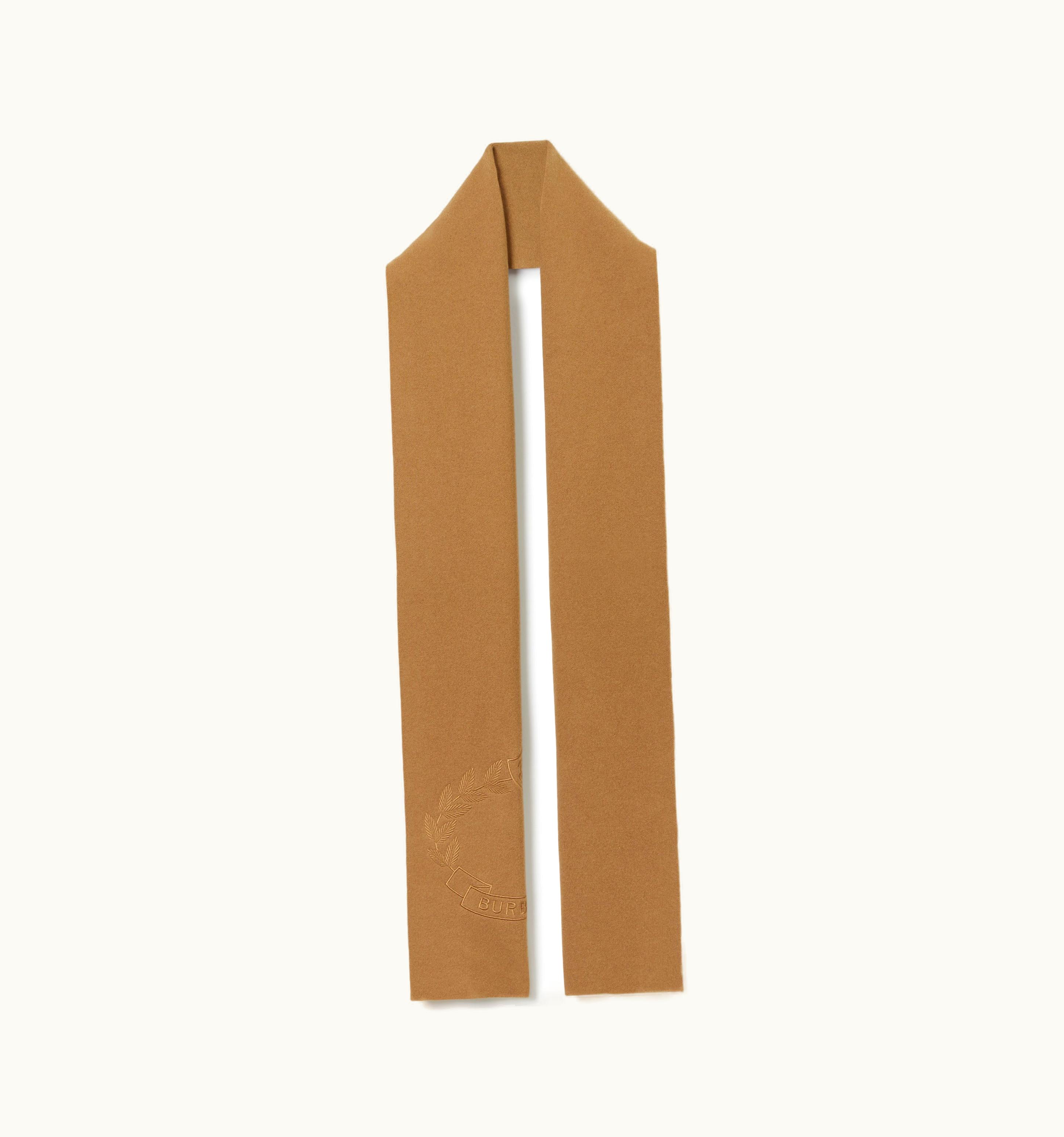 Burberry Burberry Embroidered Oak Leaf Crest Cashmere Blend Scarf In Camel UZ0140826