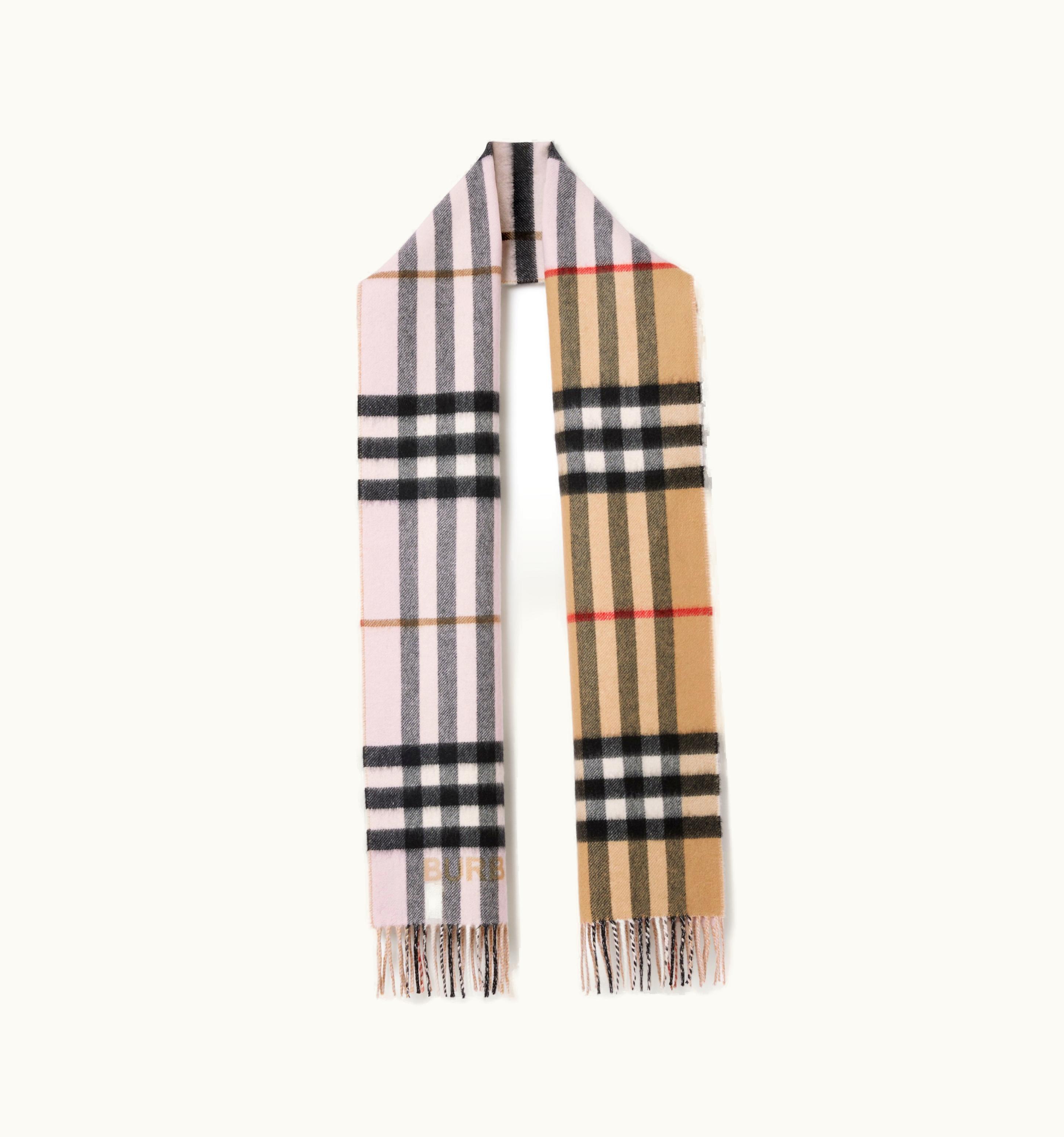 Burberry Burberry Contrast Check Cashmere Scarf In Archive Beige/Candy Pink