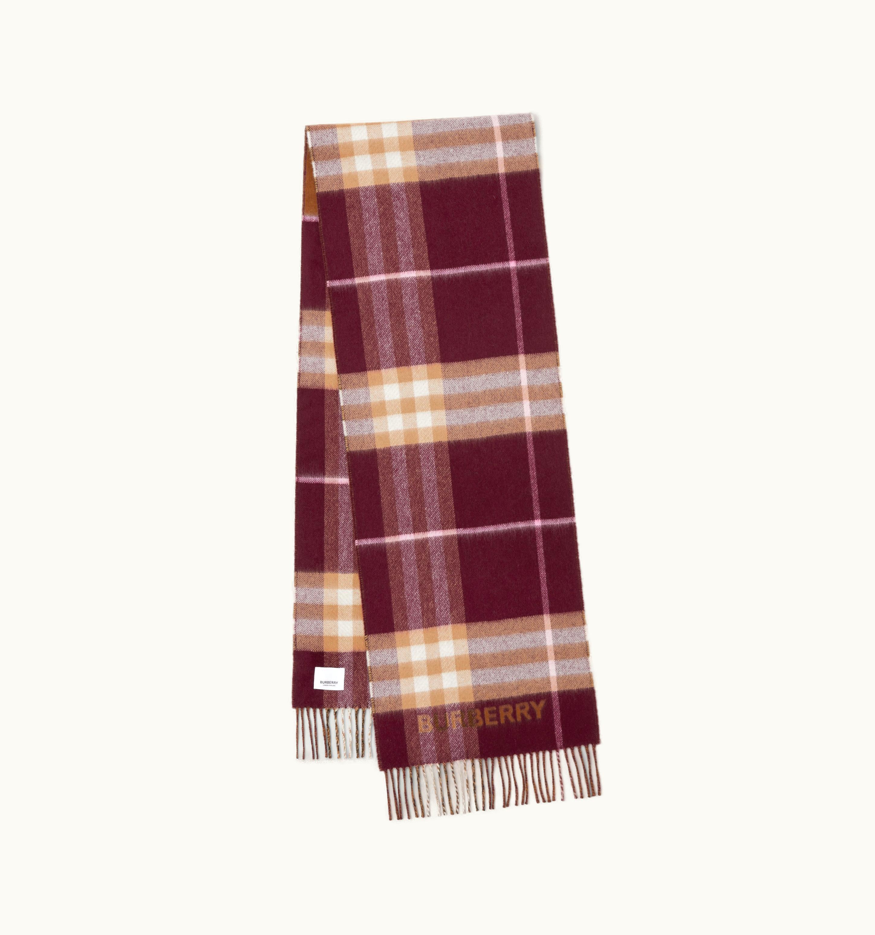 Burberry Burberry Contrast Check Cashmere Scarf In Dark Birch Brown/Burgundy UZ0140857