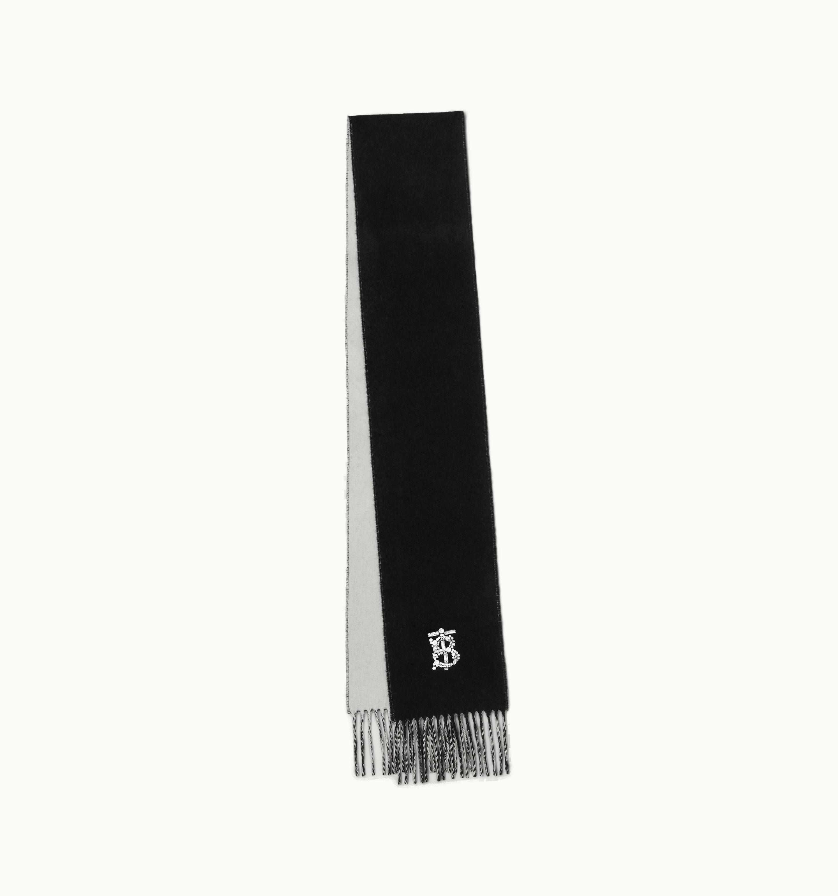 Burberry Burberry Reversible Crystal Monogram Motif Cashmere Scarf In Black/Pale Grey UZ0140860