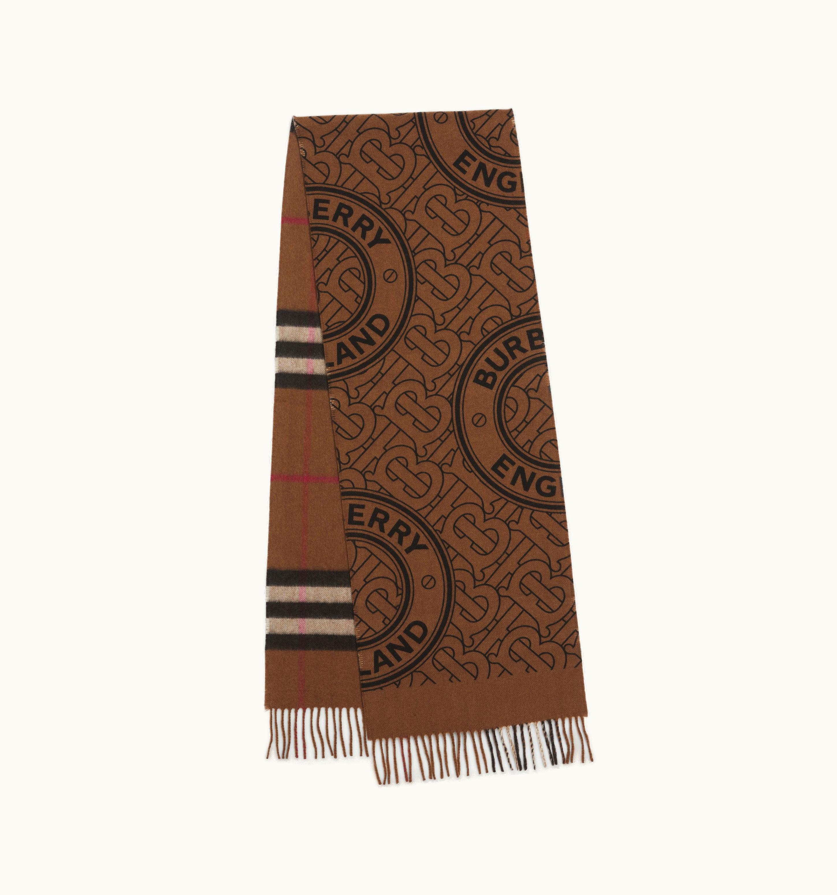 Burberry Burberry Reversible Check And Monogram Cashmere Scarf In Birch Brown UZ0140877