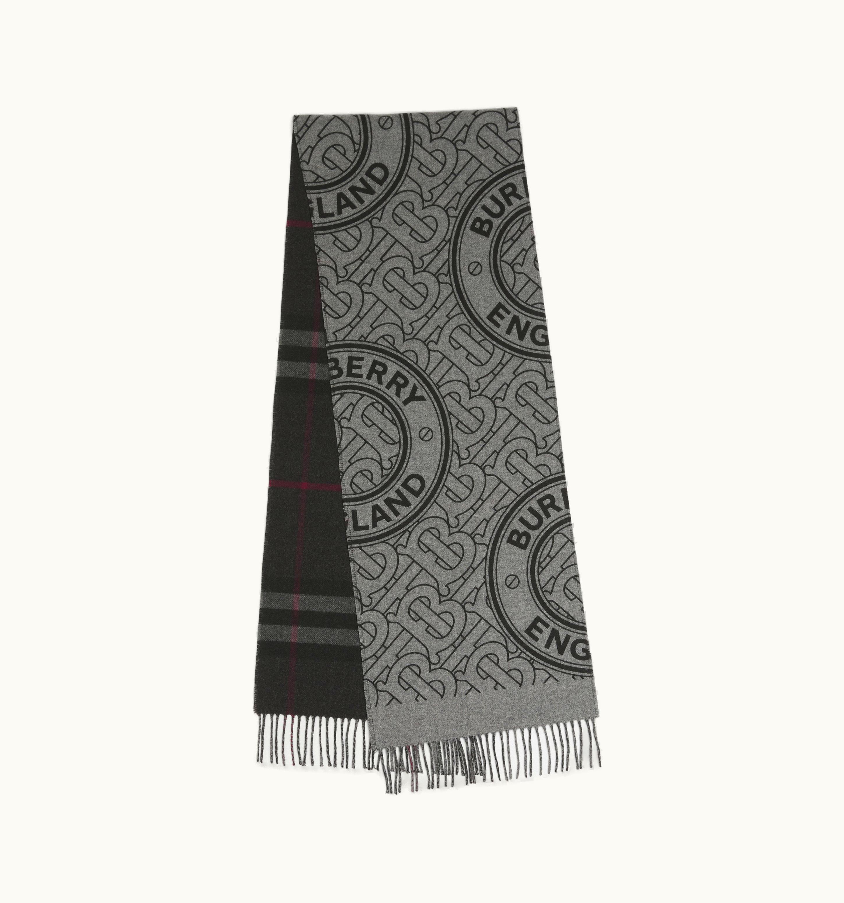 Burberry Burberry Reversible Check And Monogram Cashmere Scarf In Shale Grey UZ0140878