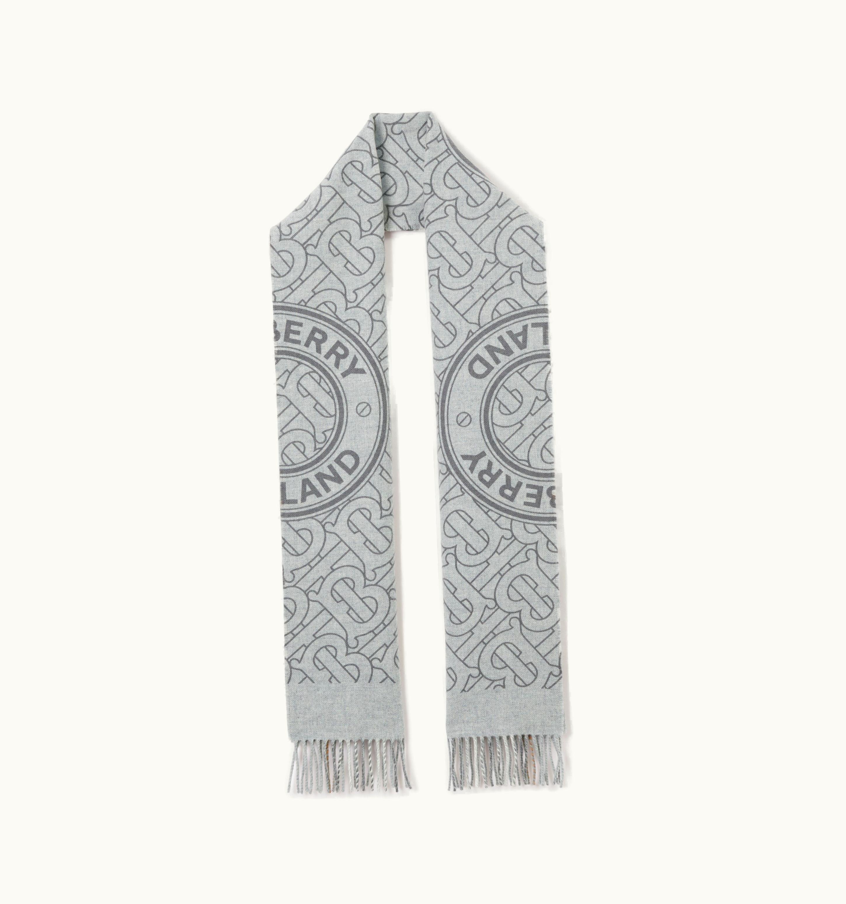 Burberry Burberry Reversible Check And Monogram Cashmere Scarf In Light Grey UZ0140879