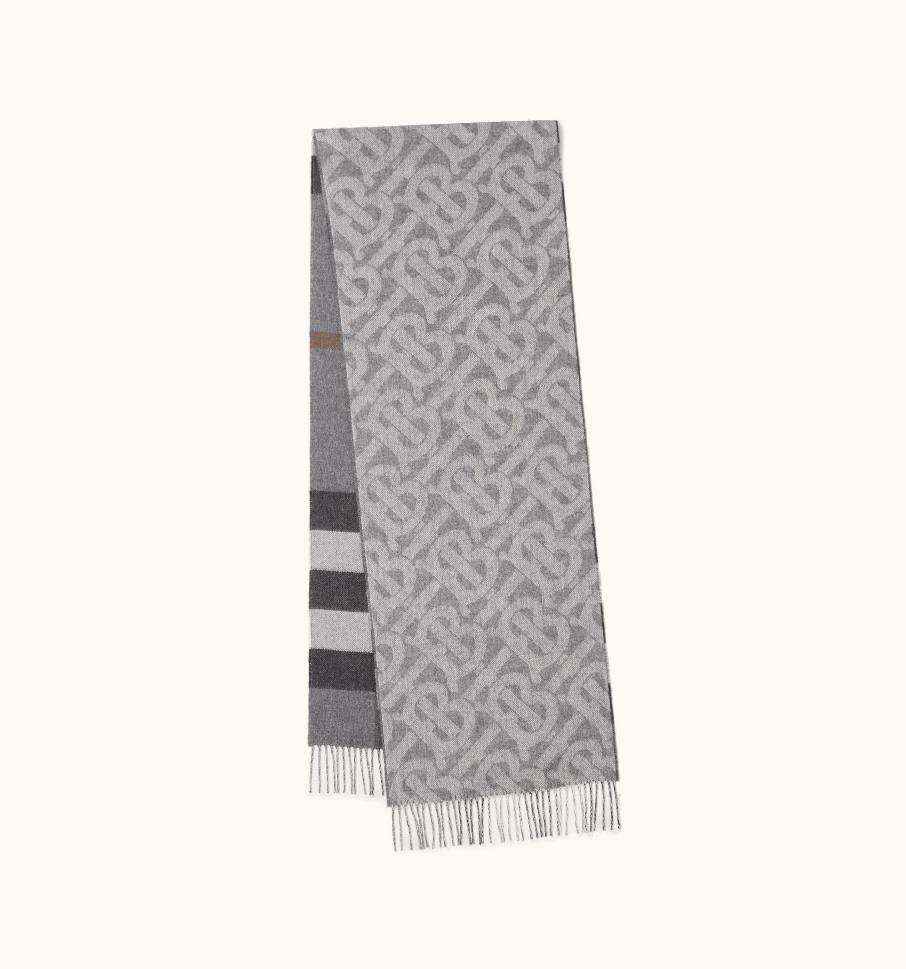 Burberry Burberry Reversible Check And Monogram Cashmere Scarf In Mid Grey UZ0140882