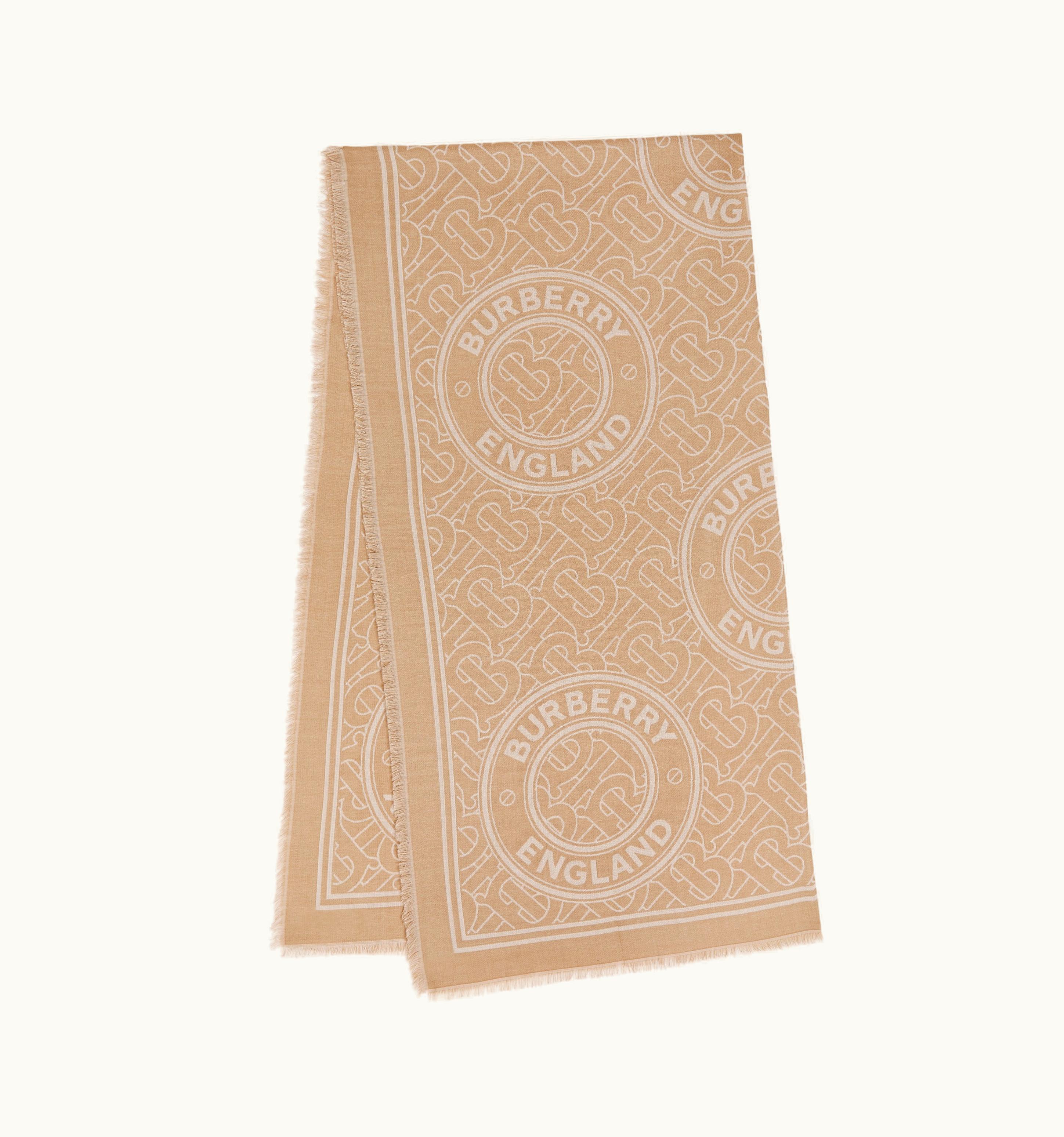 Burberry Burberry Lightweight Logo Graphic Cashmere Jacquard Scarf In Camel UZ0140884