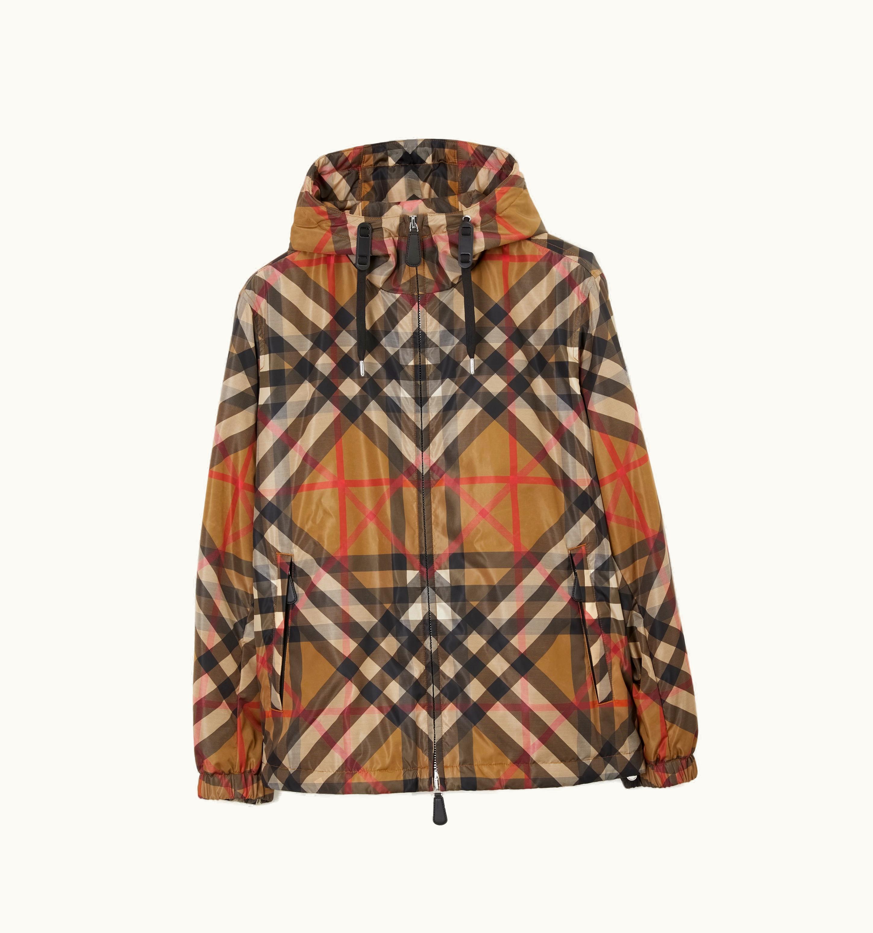Burberry Burberry Layered Check Nylon Hooded Jacket In Archive Beige - Men