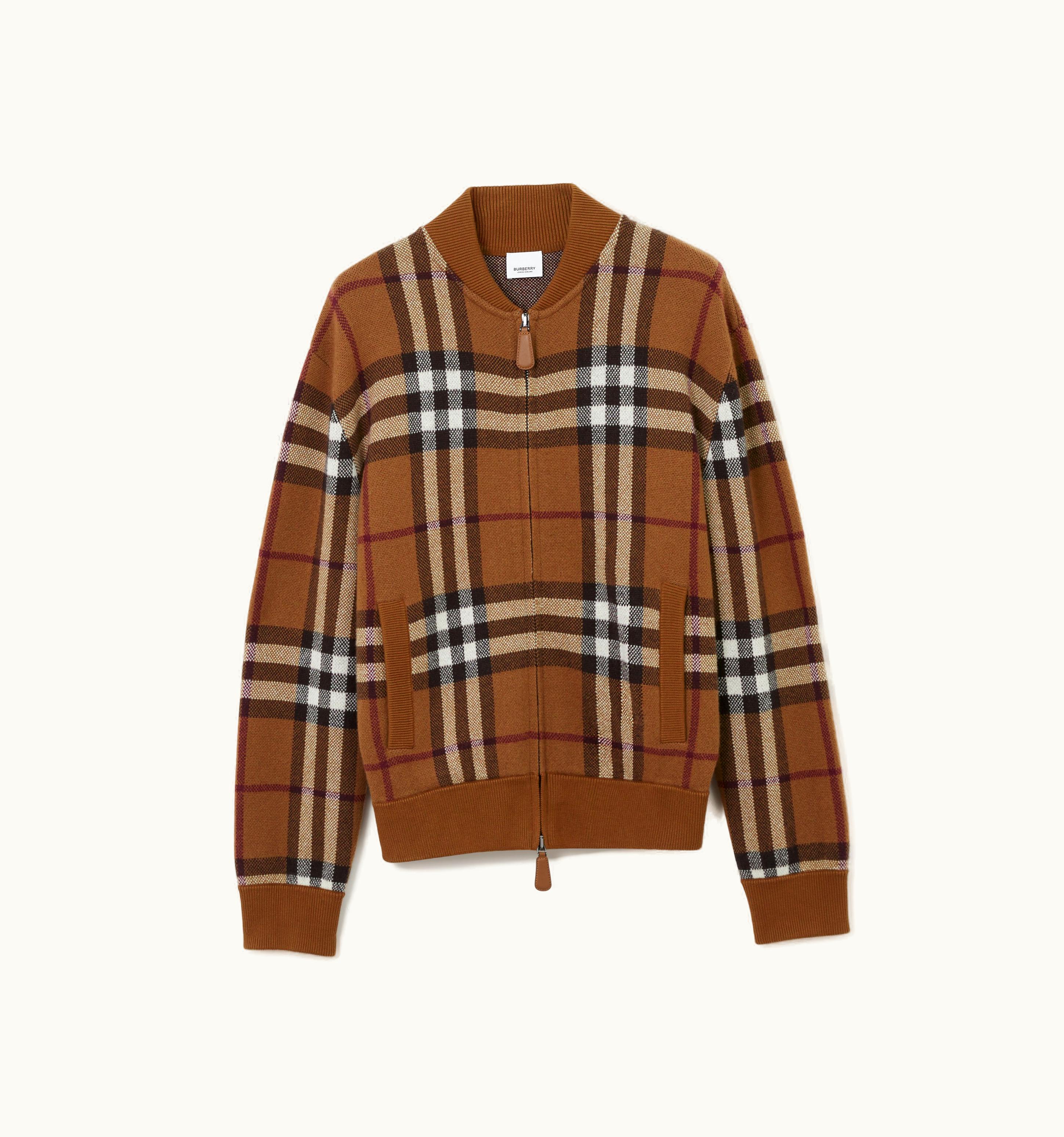 Burberry Burberry Check Cashmere Jacquard Bomber Jacket In Dark Birch Brown - Men UZ0140943