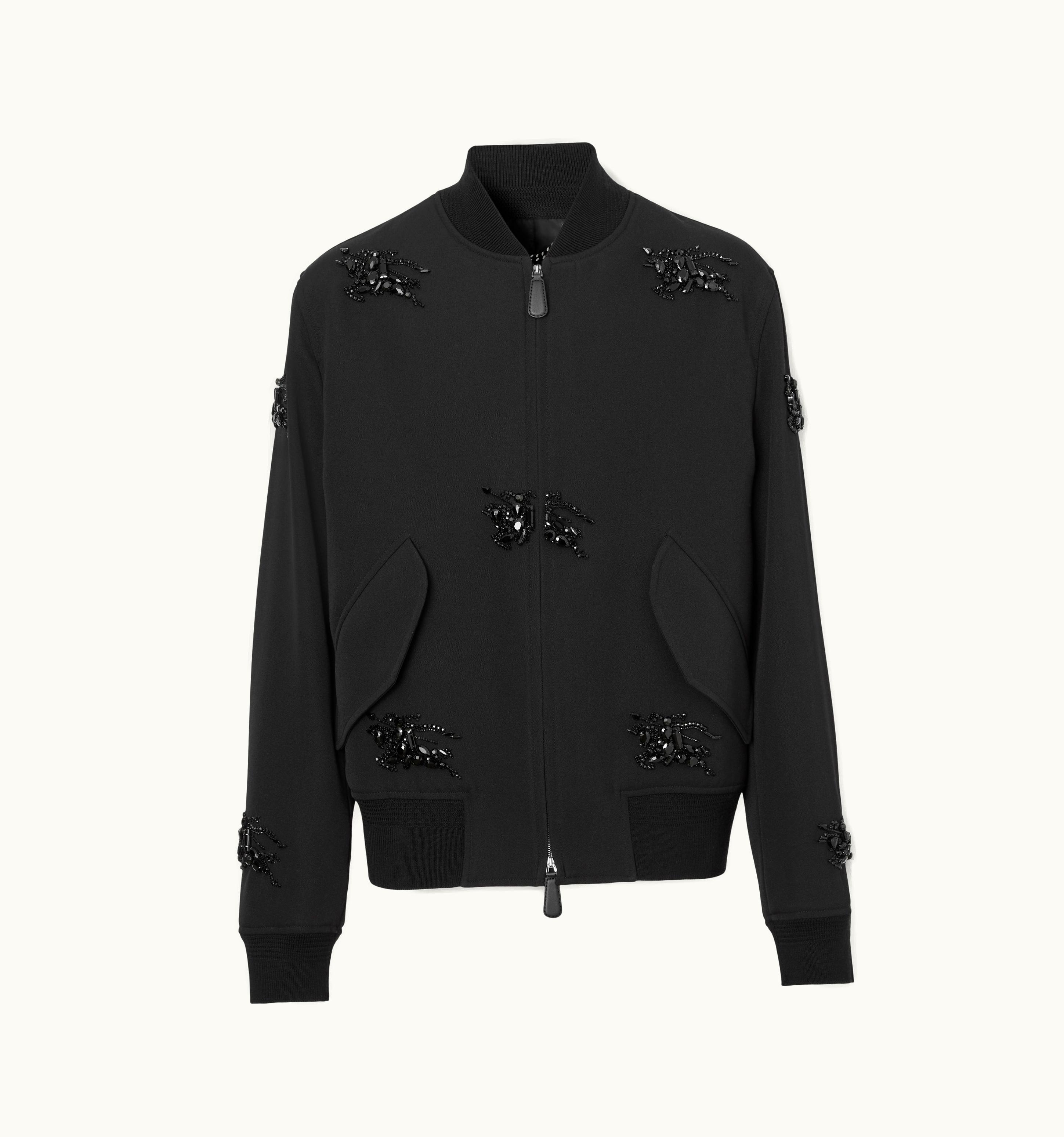 Burberry Burberry Crystal Ekd Grain De Poudre Wool Harrington Jacket In Black - Men