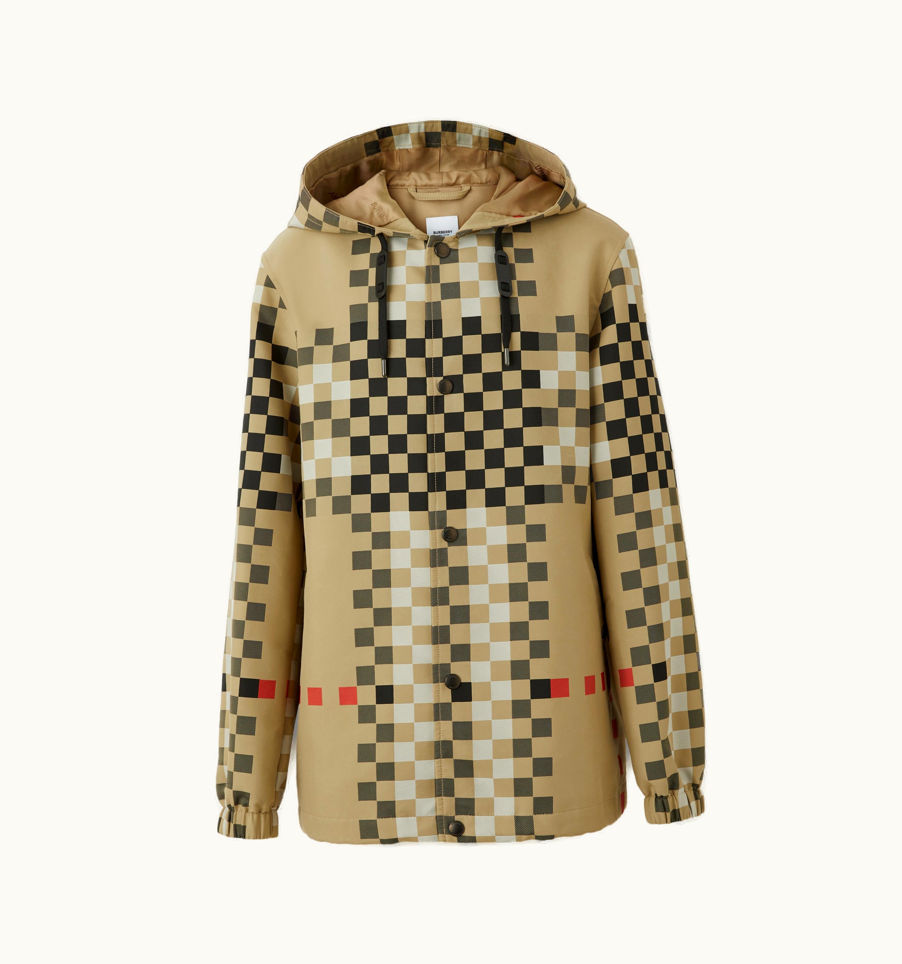 Burberry Burberry Pixel Check Nylon Hooded Jacket In Archive Beige - Men