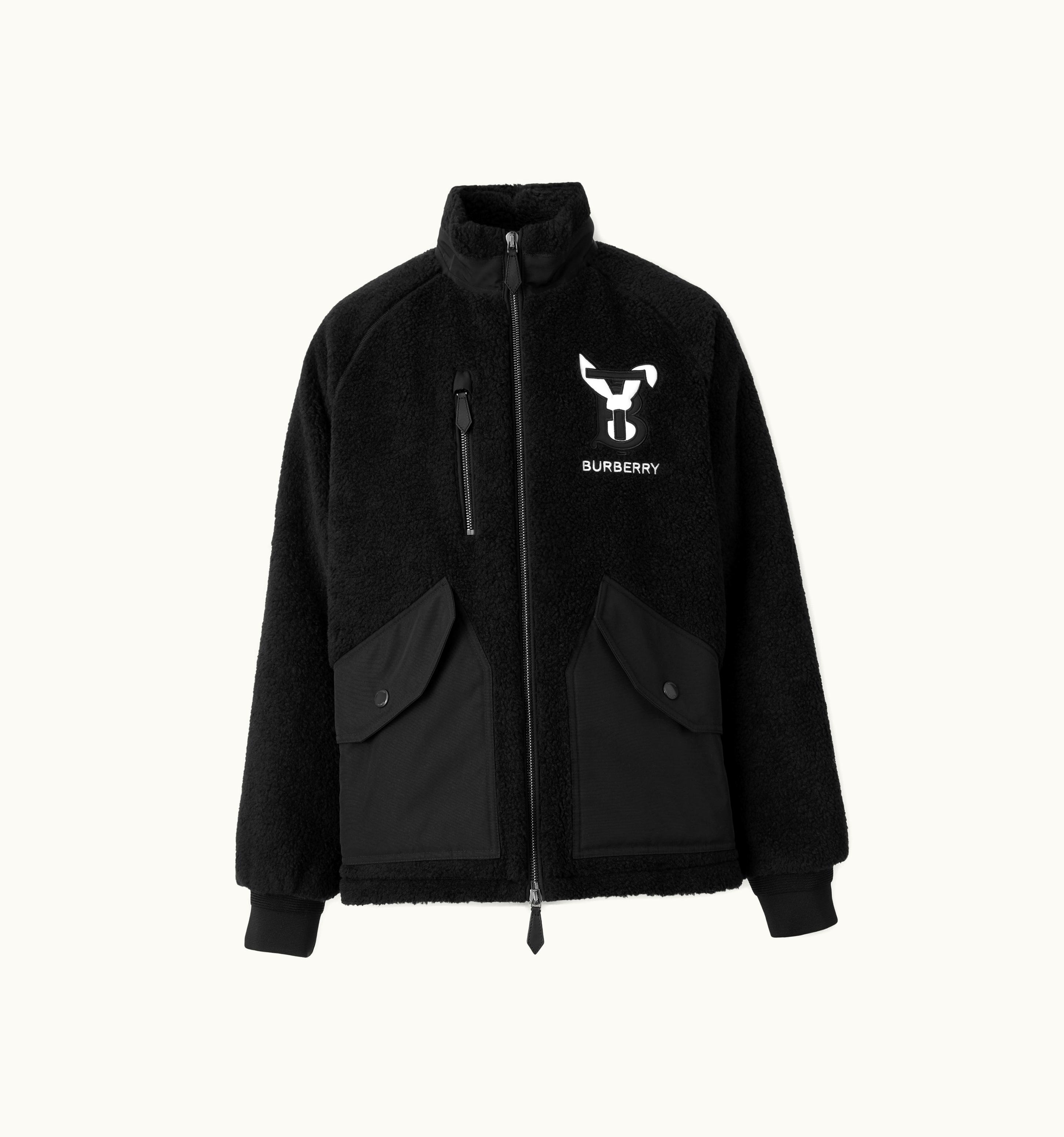 Burberry Burberry Rabbit Appliqué Fleece Funnel Neck Bomber Jacket In Black - Men