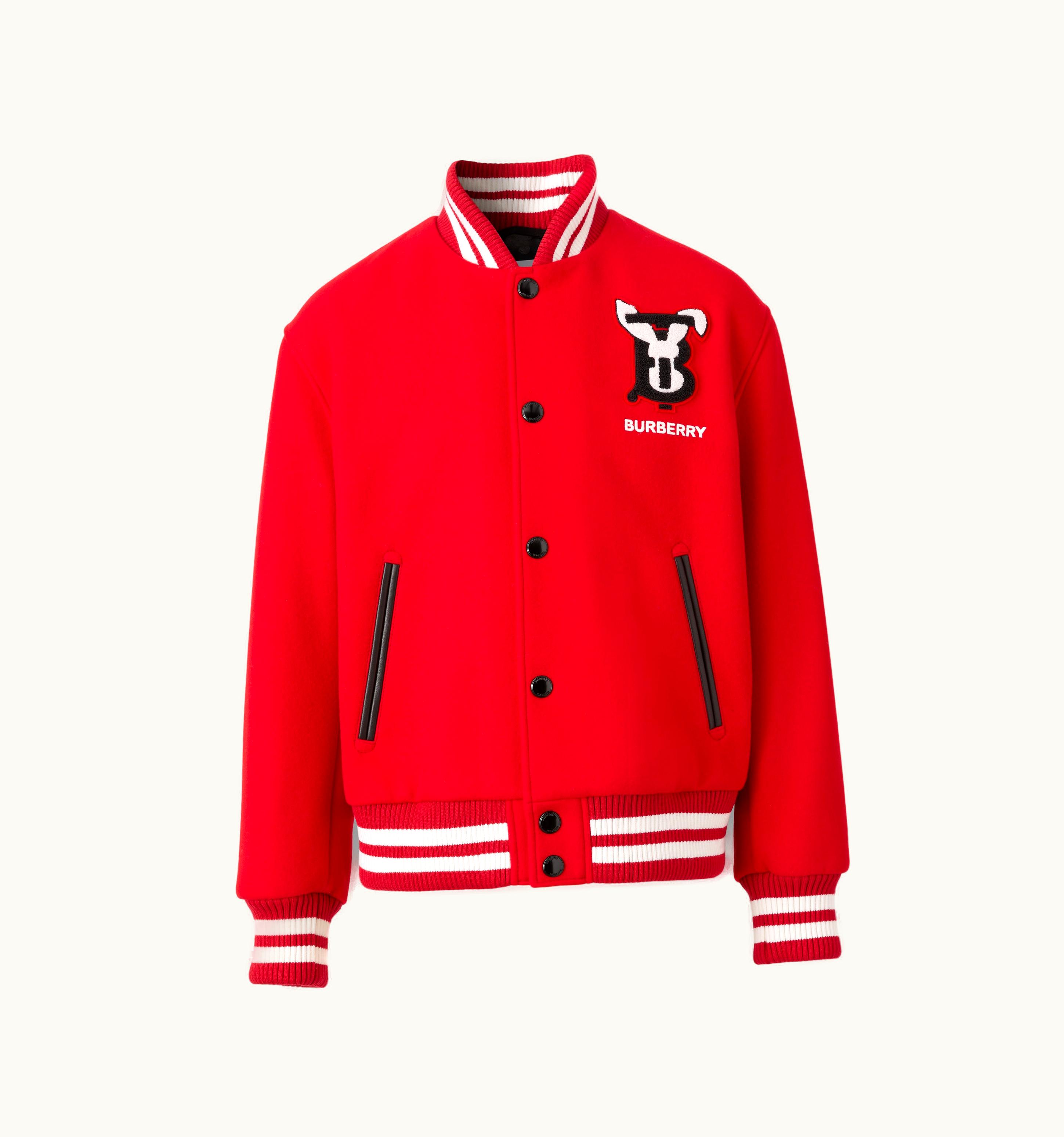Burberry Burberry Rabbit Appliqué Technical Wool Bomber Jacket In Bright Red