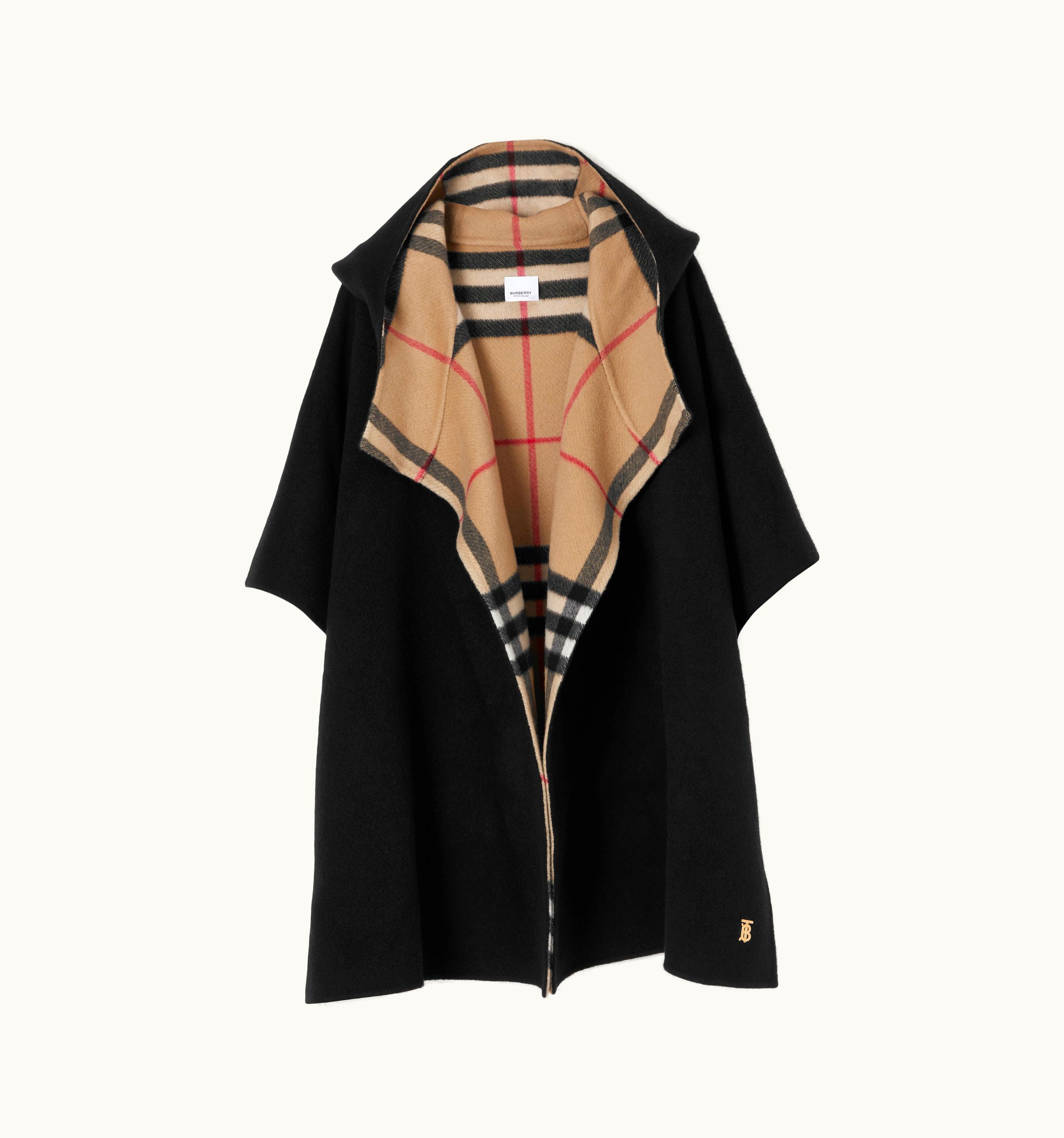 Burberry Burberry Cashmere Reversible Hooded Cape In Black/Archive Beige UZ0141030