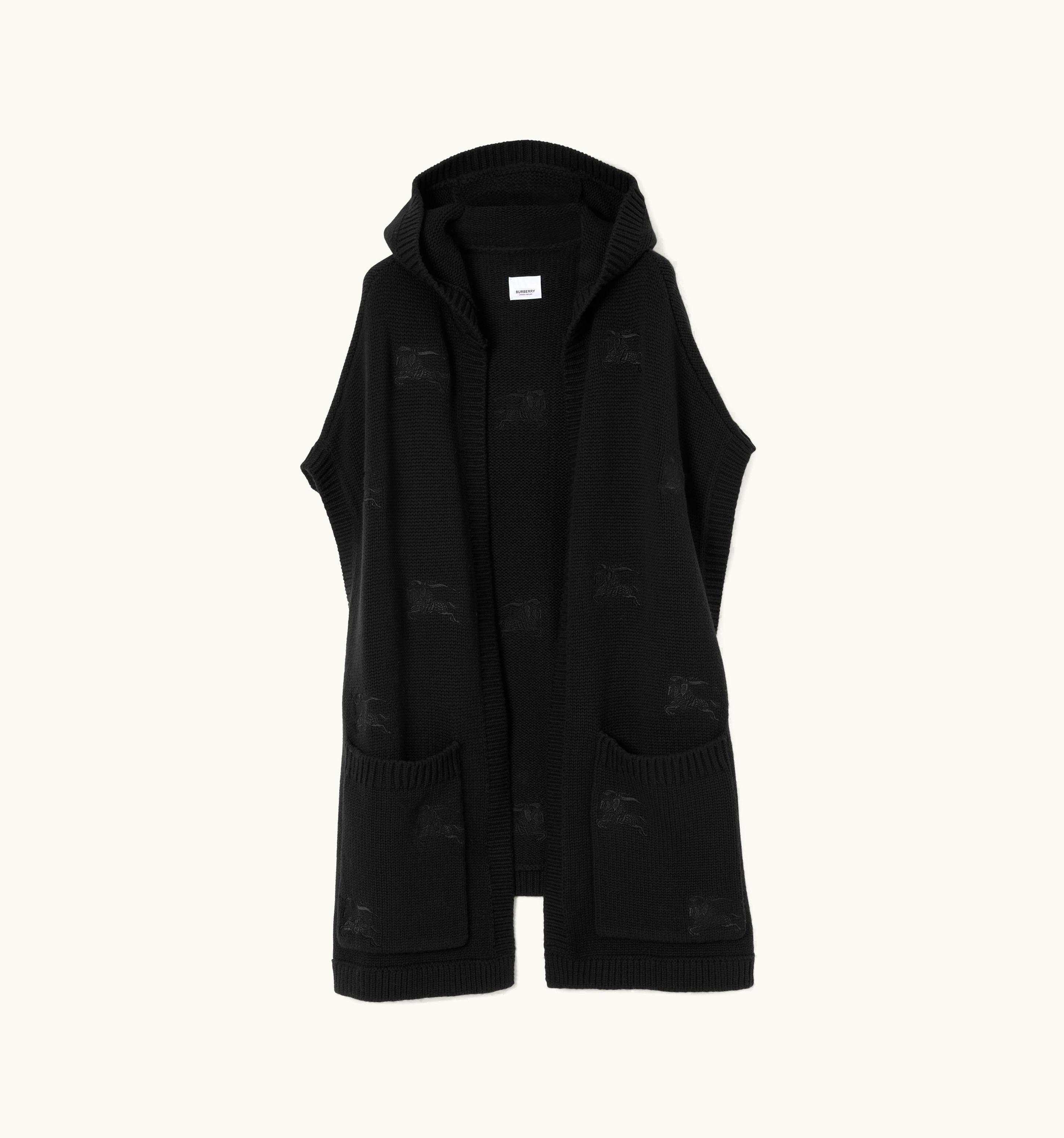 Burberry Burberry Embroidered Ekd Wool Cashmere Hooded Cape In Black UZ0141031