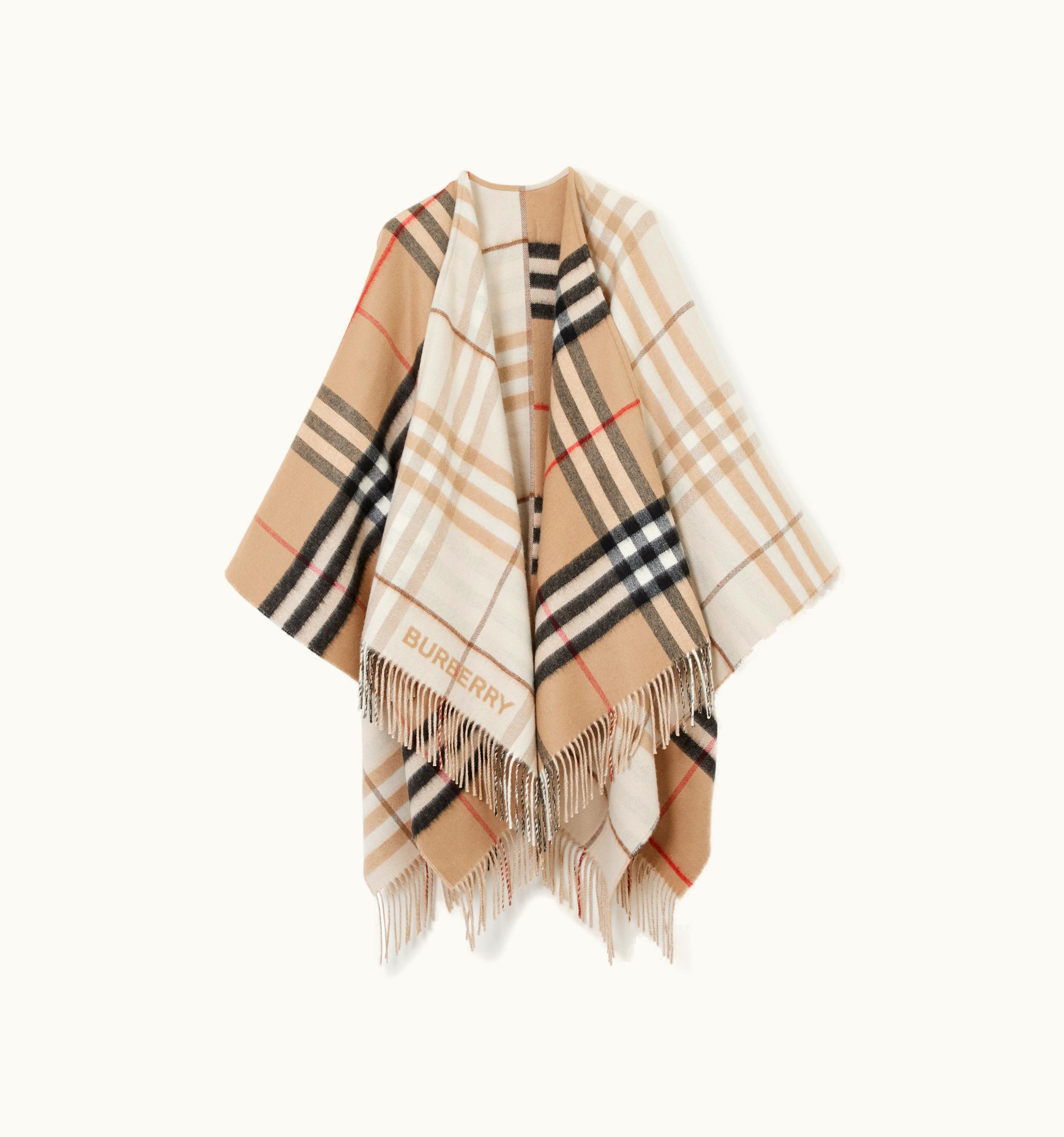Burberry Burberry Contrast Check Wool Cashmere Cape In Archive Beige/Soft Fawn UZ0141034