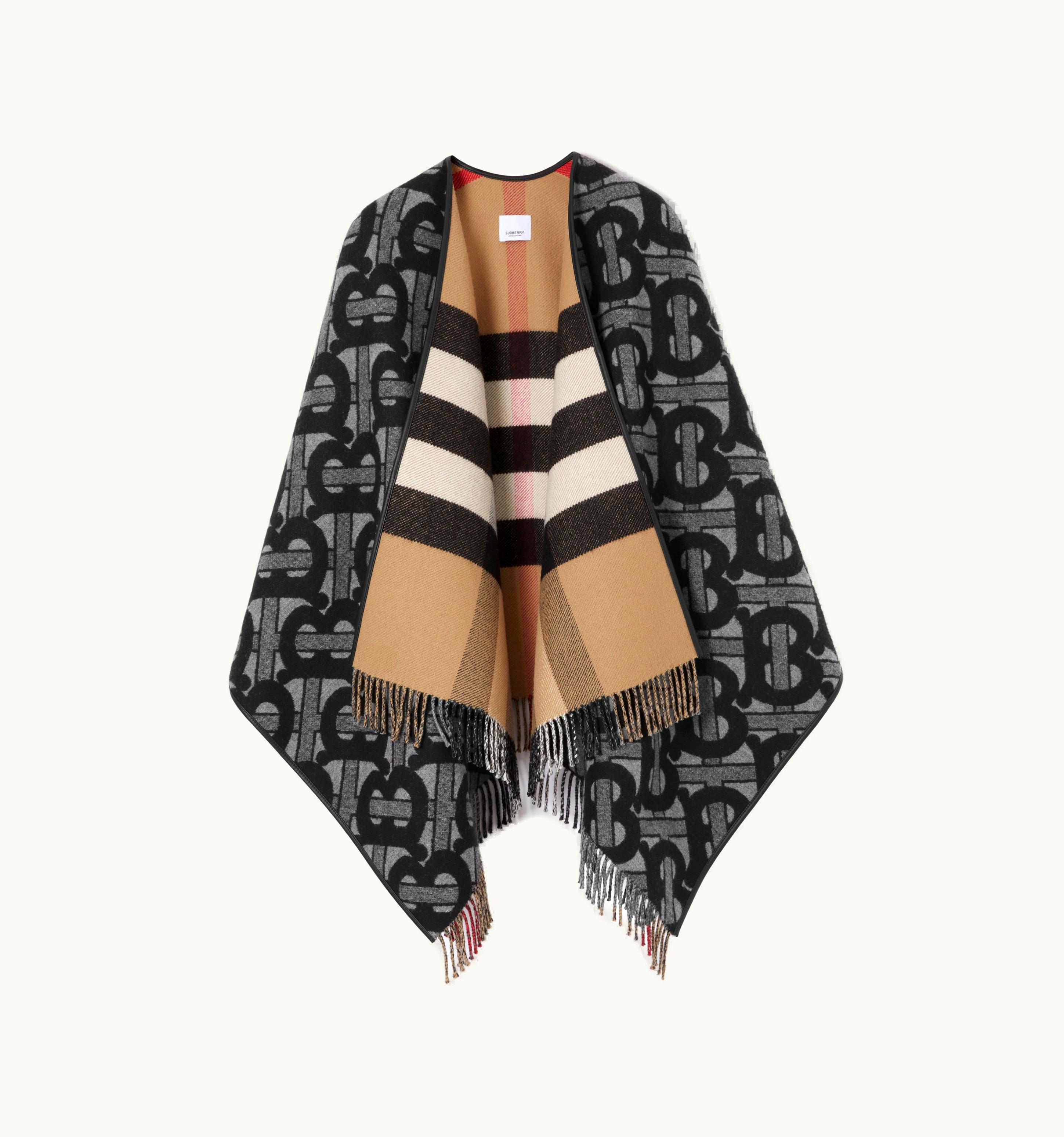 Burberry Burberry Monogram Wool Cashmere Jacquard Cape In Graphite UZ0141036