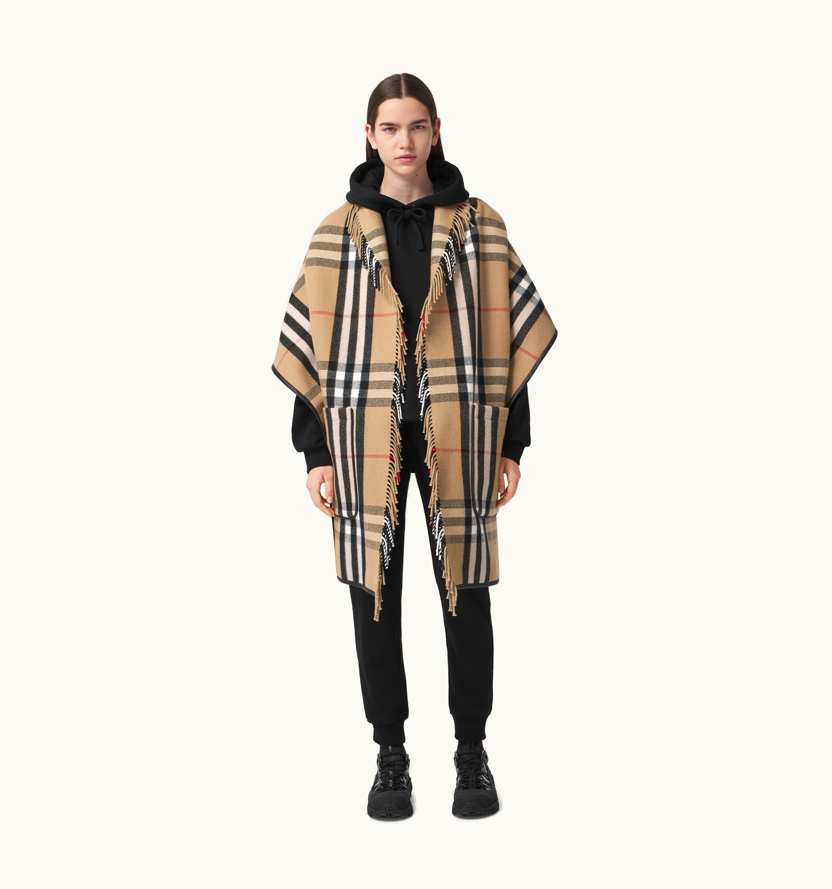 Burberry Burberry Exaggerated Check Wool Cashmere Cape In Archive Beige UZ0141048