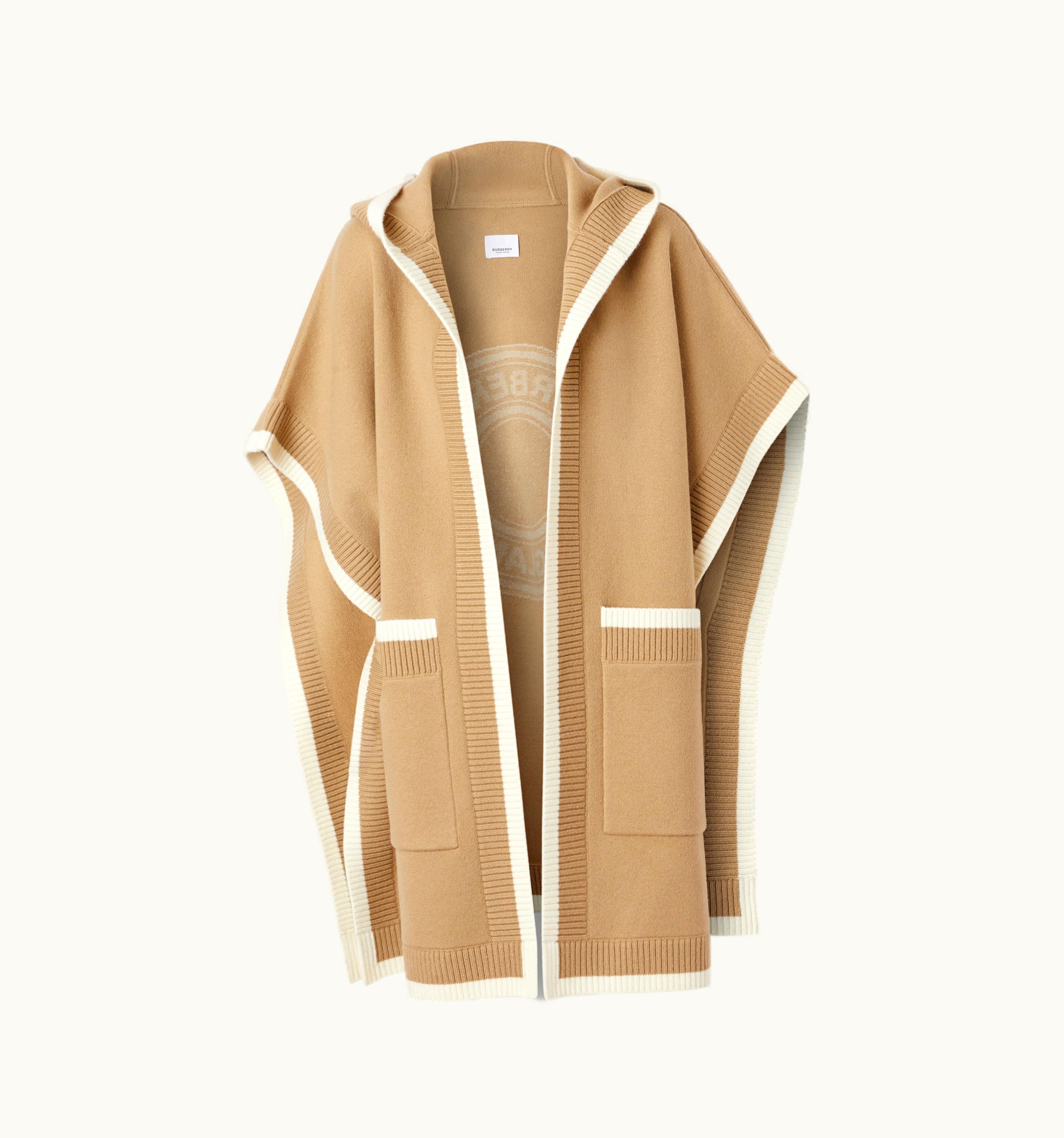 Burberry Burberry Logo Graphic Wool Cashmere Jacquard Hooded Cape In Archive Beige UZ0141049