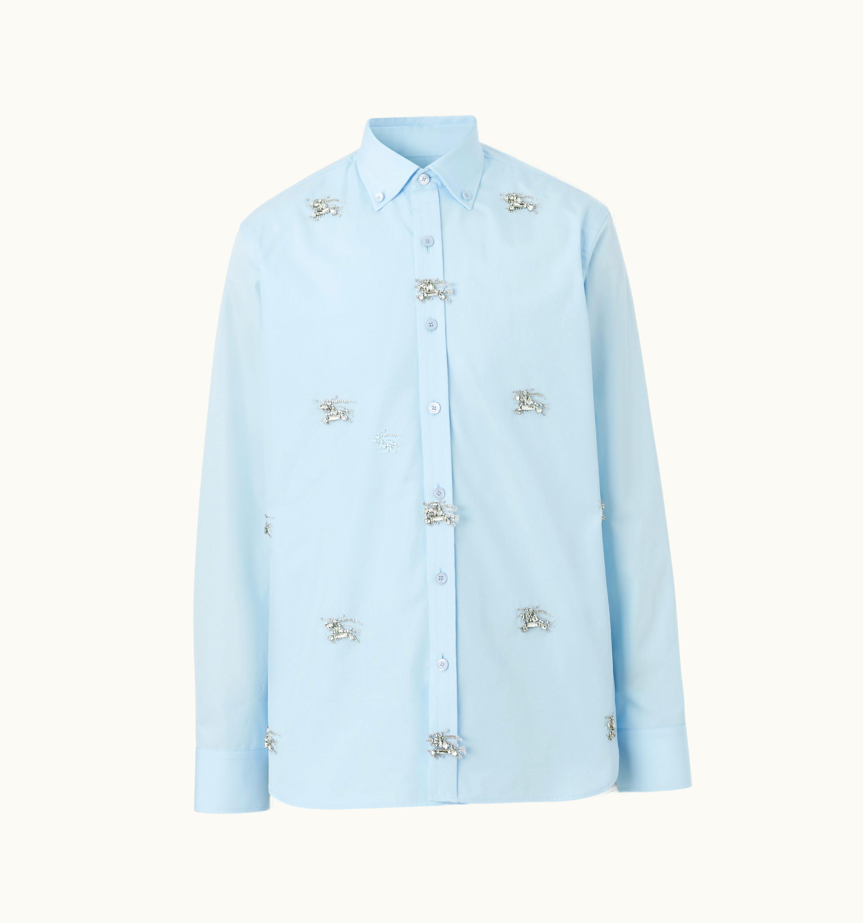 Burberry Burberry Slim Fit Crystal Ekd Cotton Shirt In Pale Blue - Men UZ0141067