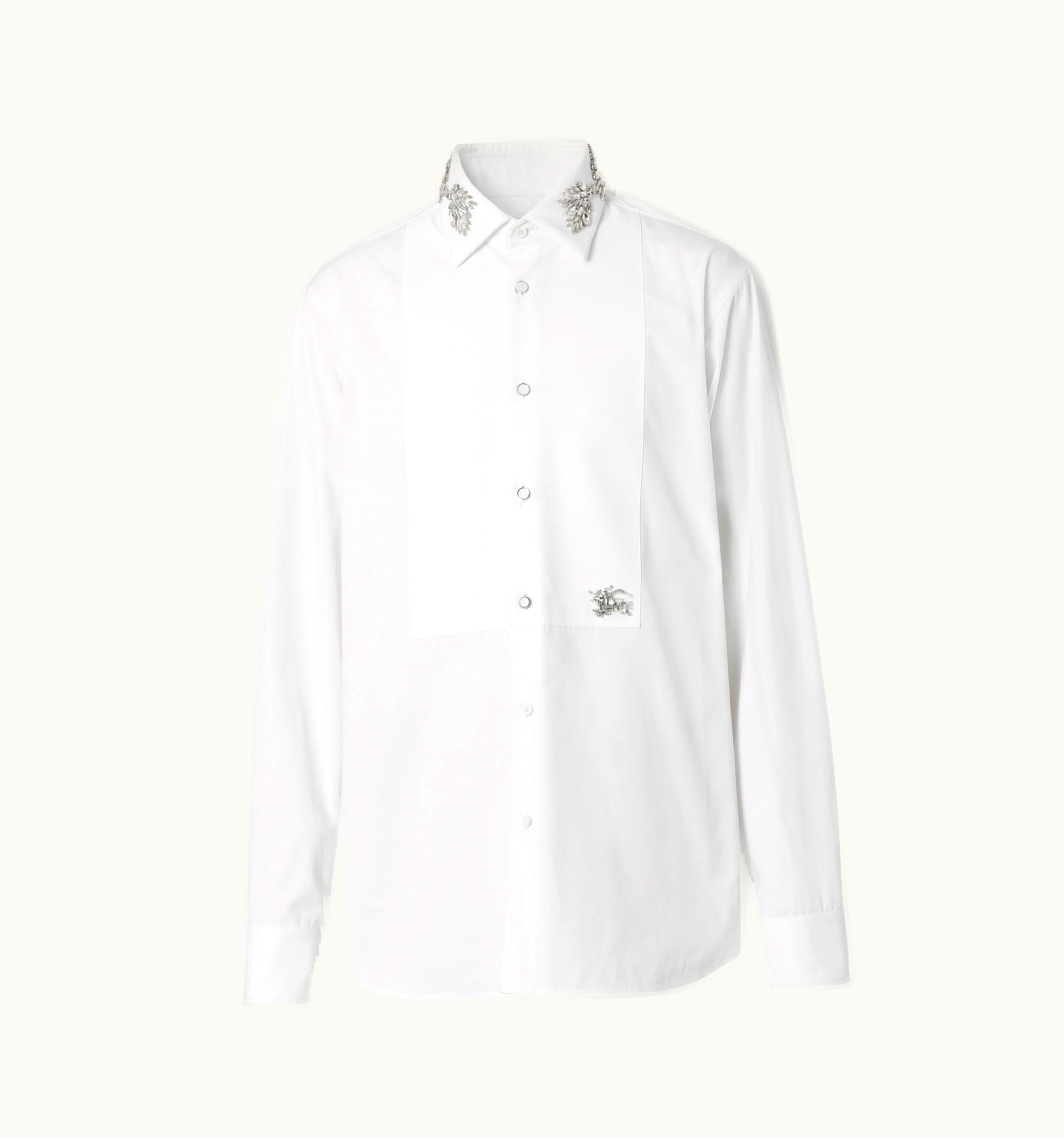 Burberry Burberry Slim Fit Crystal Ekd Cotton Shirt In White - Men UZ0141068