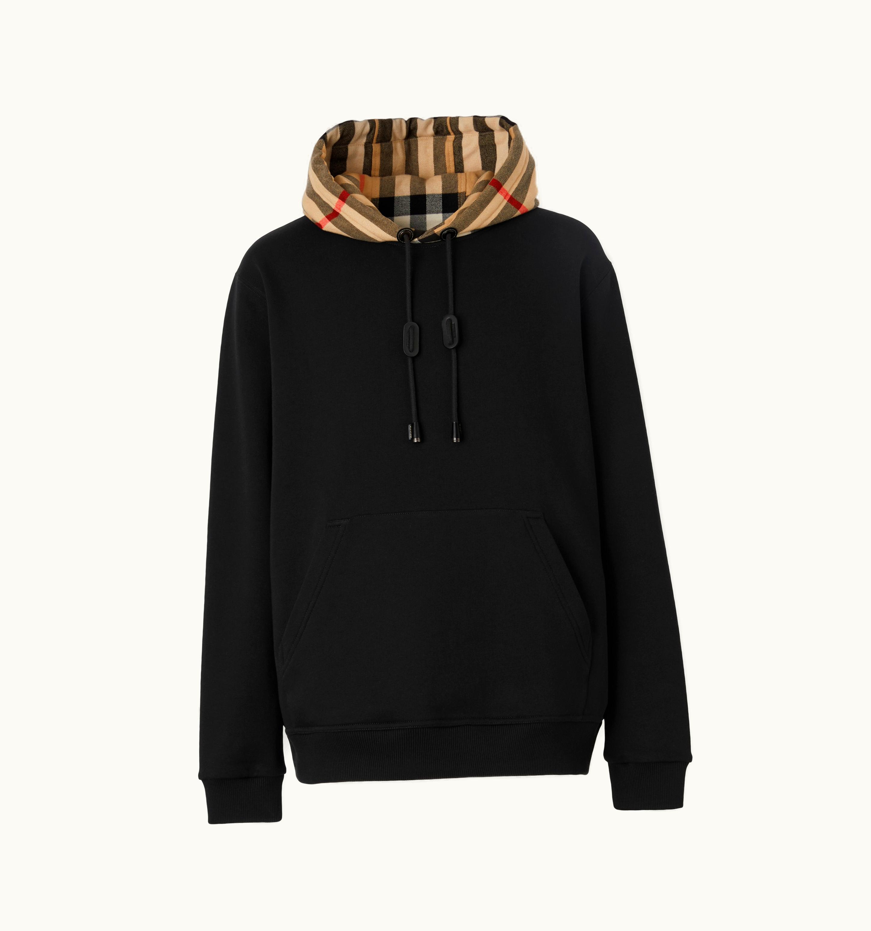 Burberry Burberry Check Hood Cotton Hoodie In Black/Archive Beige - Men