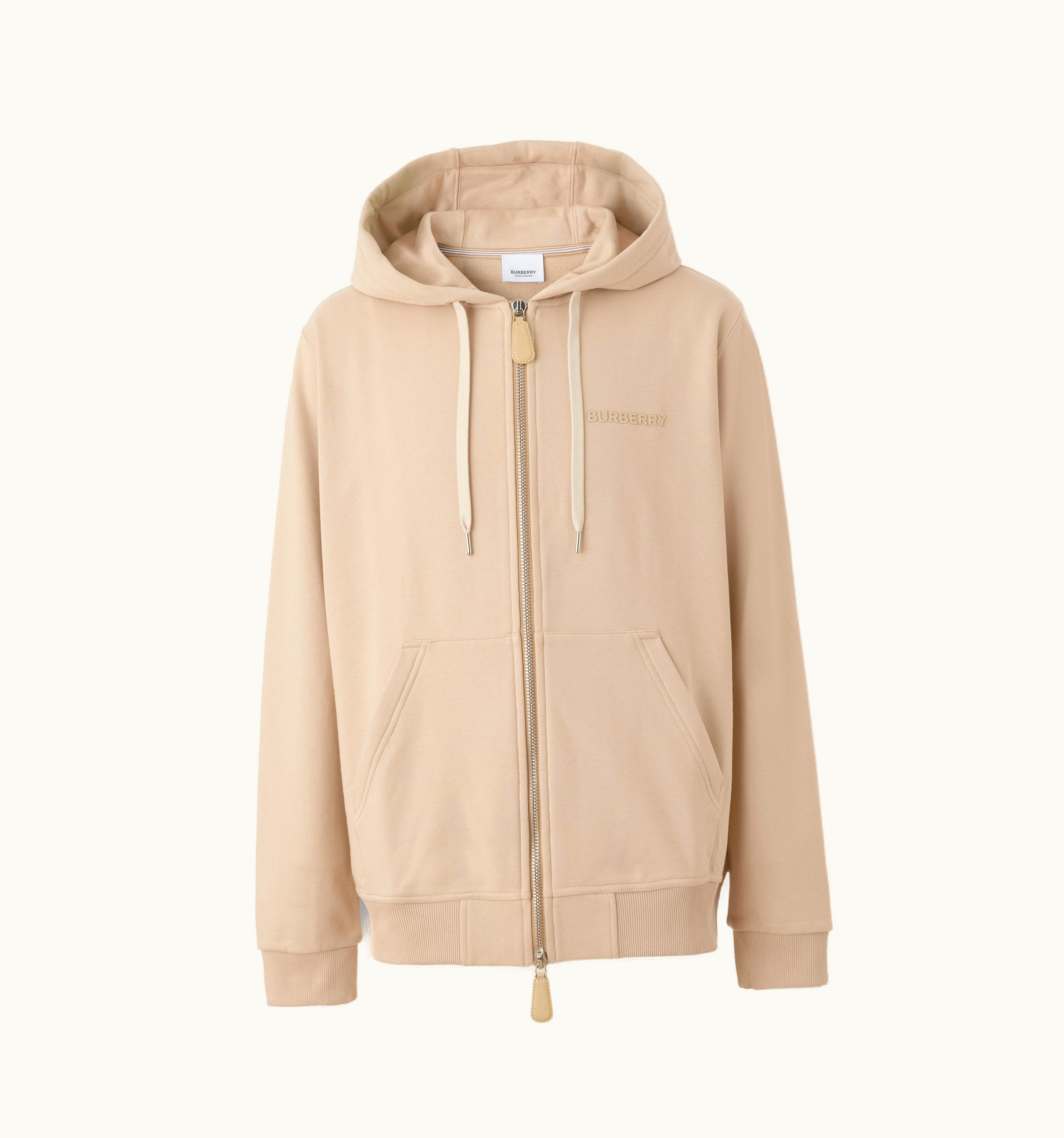 Burberry Burberry Logo Print Stretch Cotton Zip Hoodie In Soft Fawn - Men