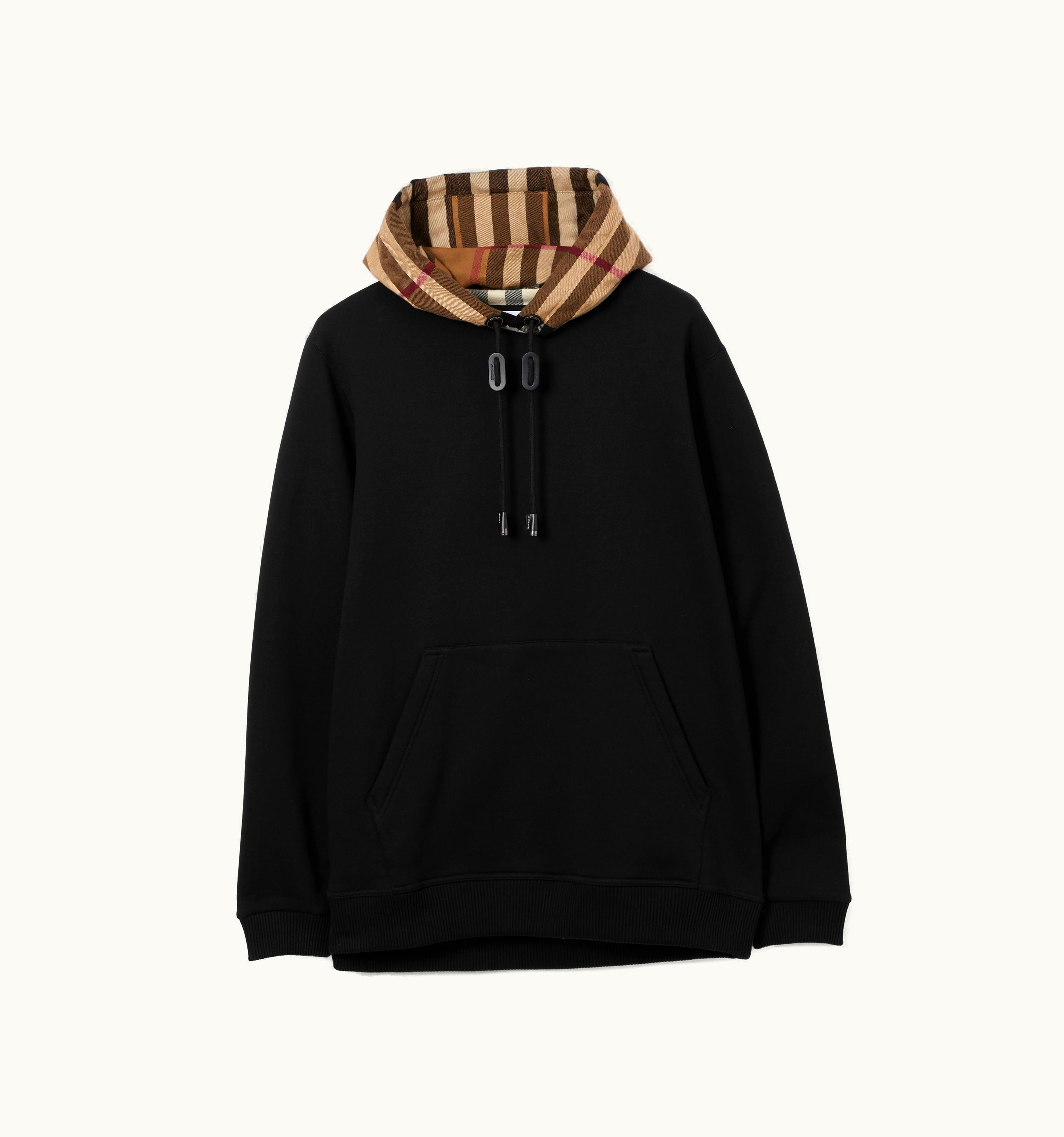 Burberry Burberry Check Hood Cotton Blend Hoodie In Black/Birch Brown - Men
