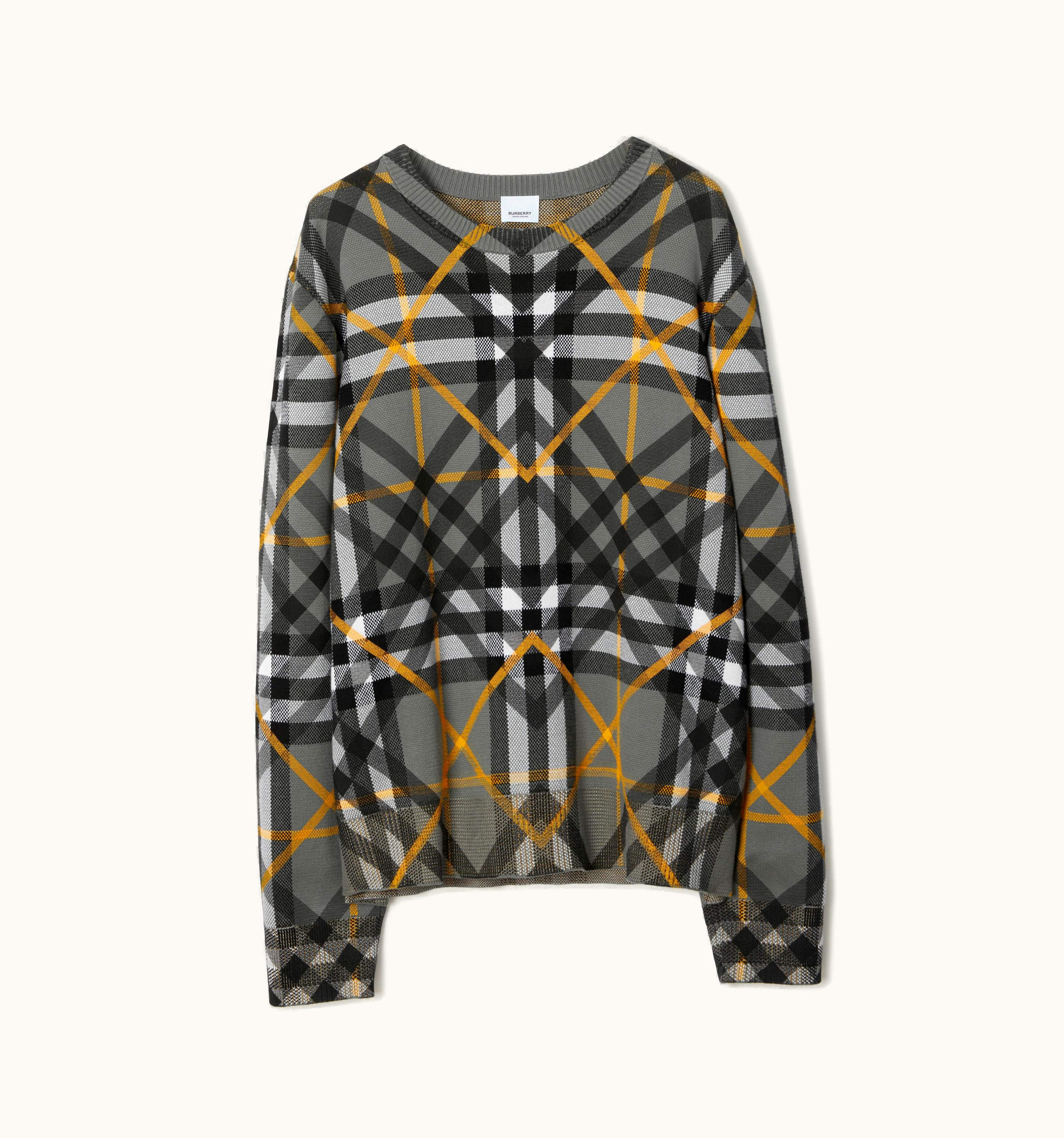 Burberry Burberry Layered Check Cotton Jacquard Oversized Sweater In Storm Grey - Men UZ0141087