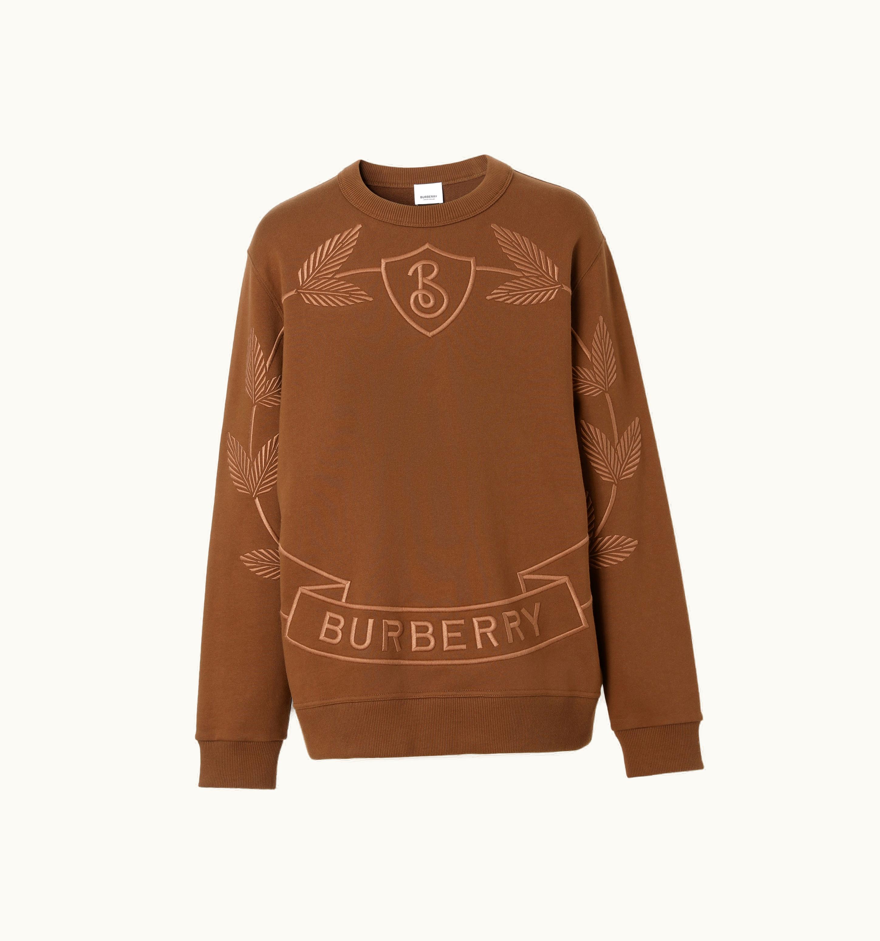 Burberry Burberry Embroidered Oak Leaf Crest Cotton Sweatshirt In Dark Birch Brown - Men