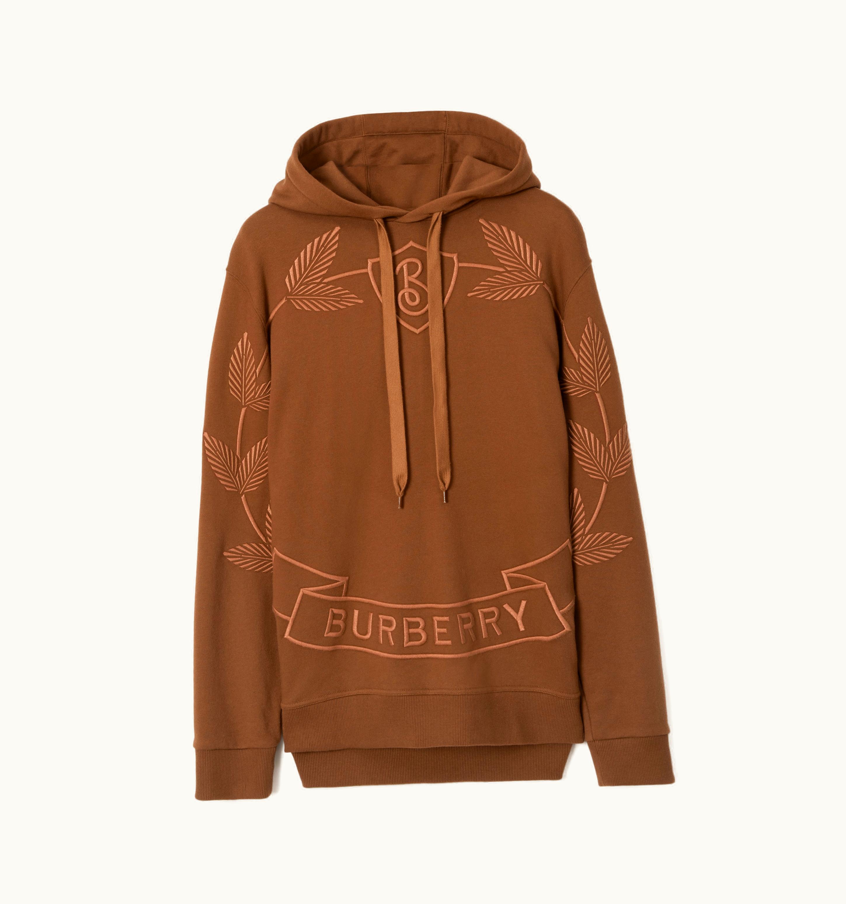 Burberry Burberry Embroidered Oak Leaf Crest Cotton Hoodie In Dark Birch Brown - Men