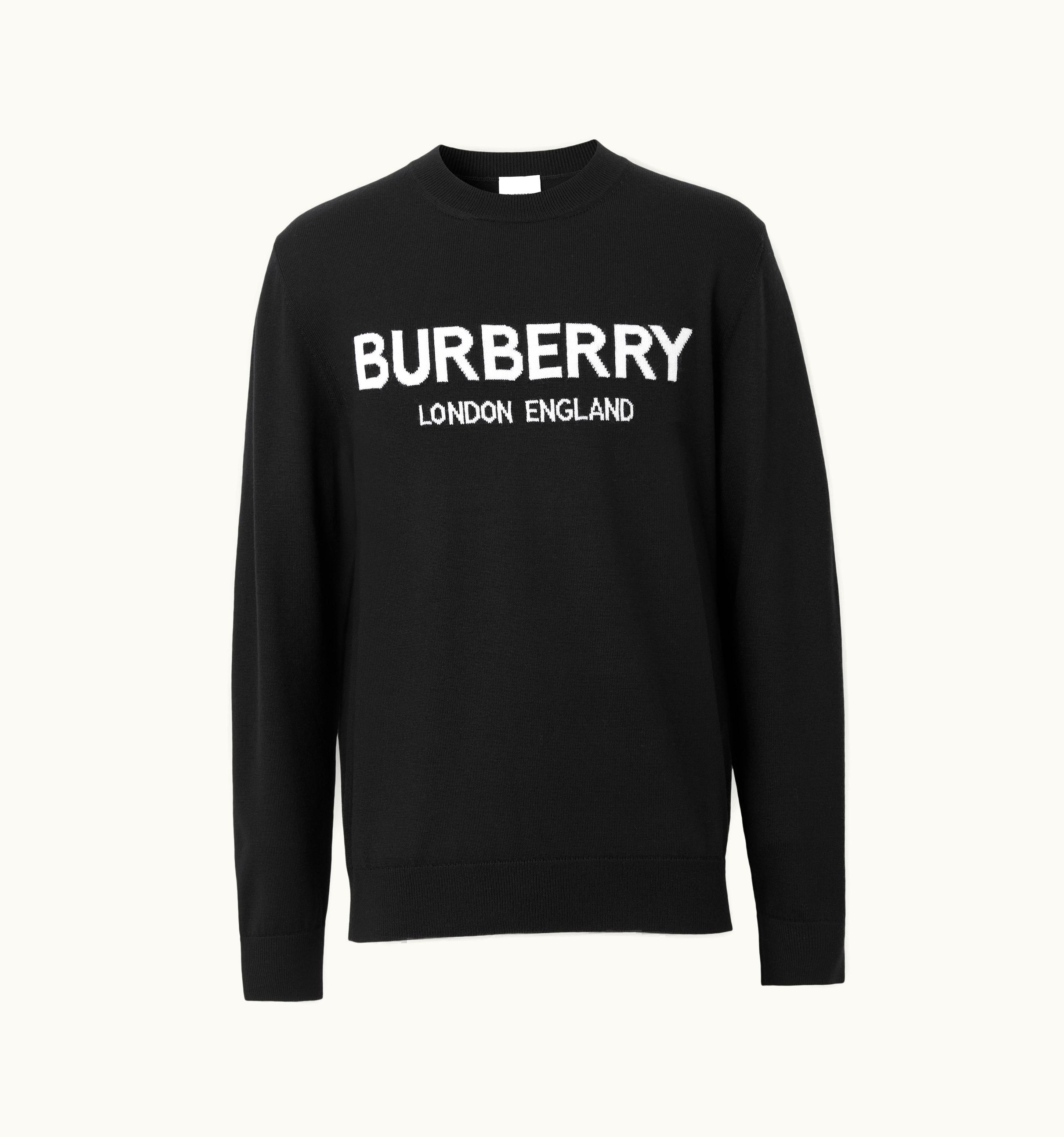 Burberry Burberry Logo Intarsia Wool Blend Sweater In Black UZ0141095