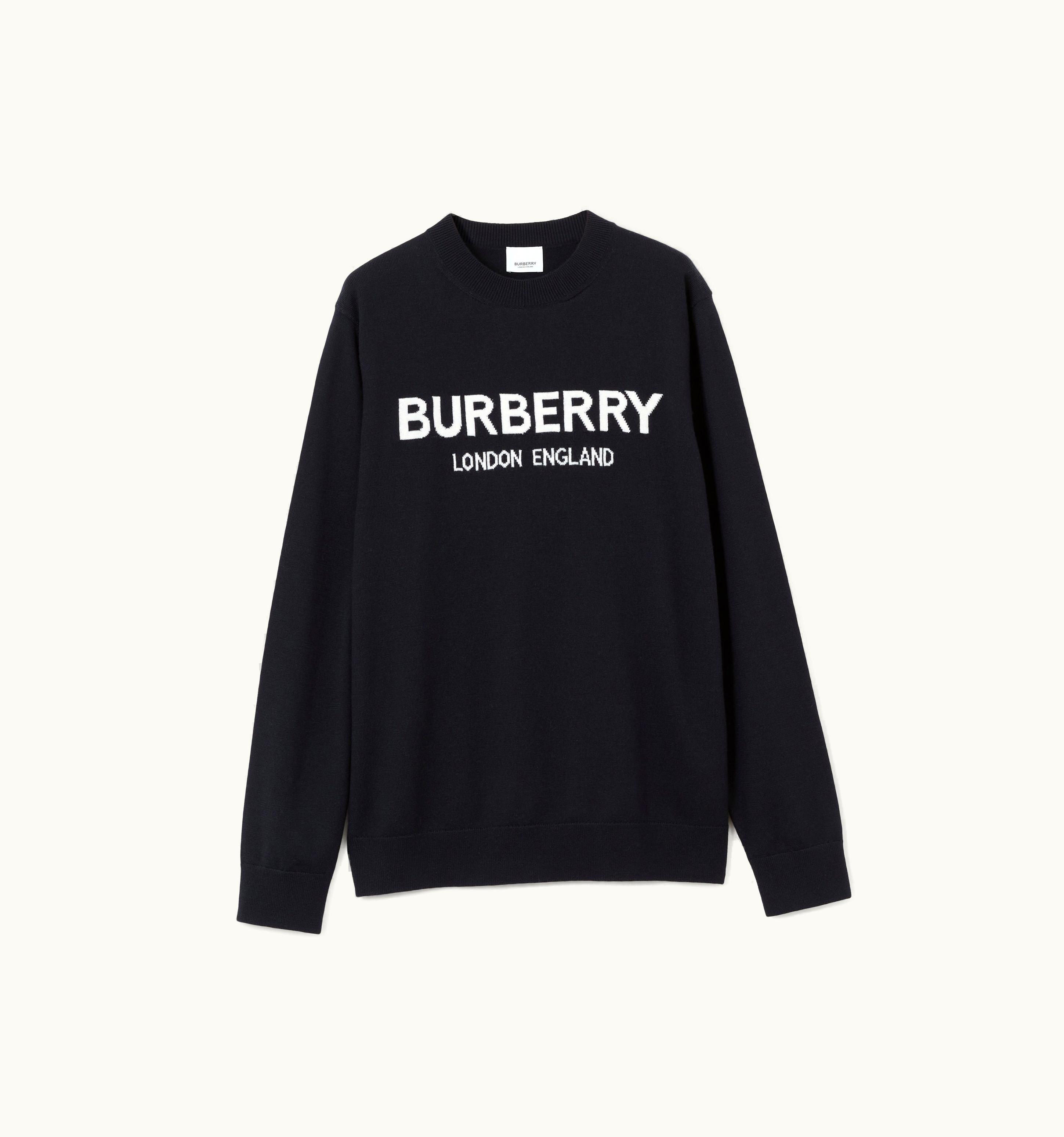 Burberry Burberry Logo Intarsia Wool Blend Sweater In Coal Blue - Men UZ0141096