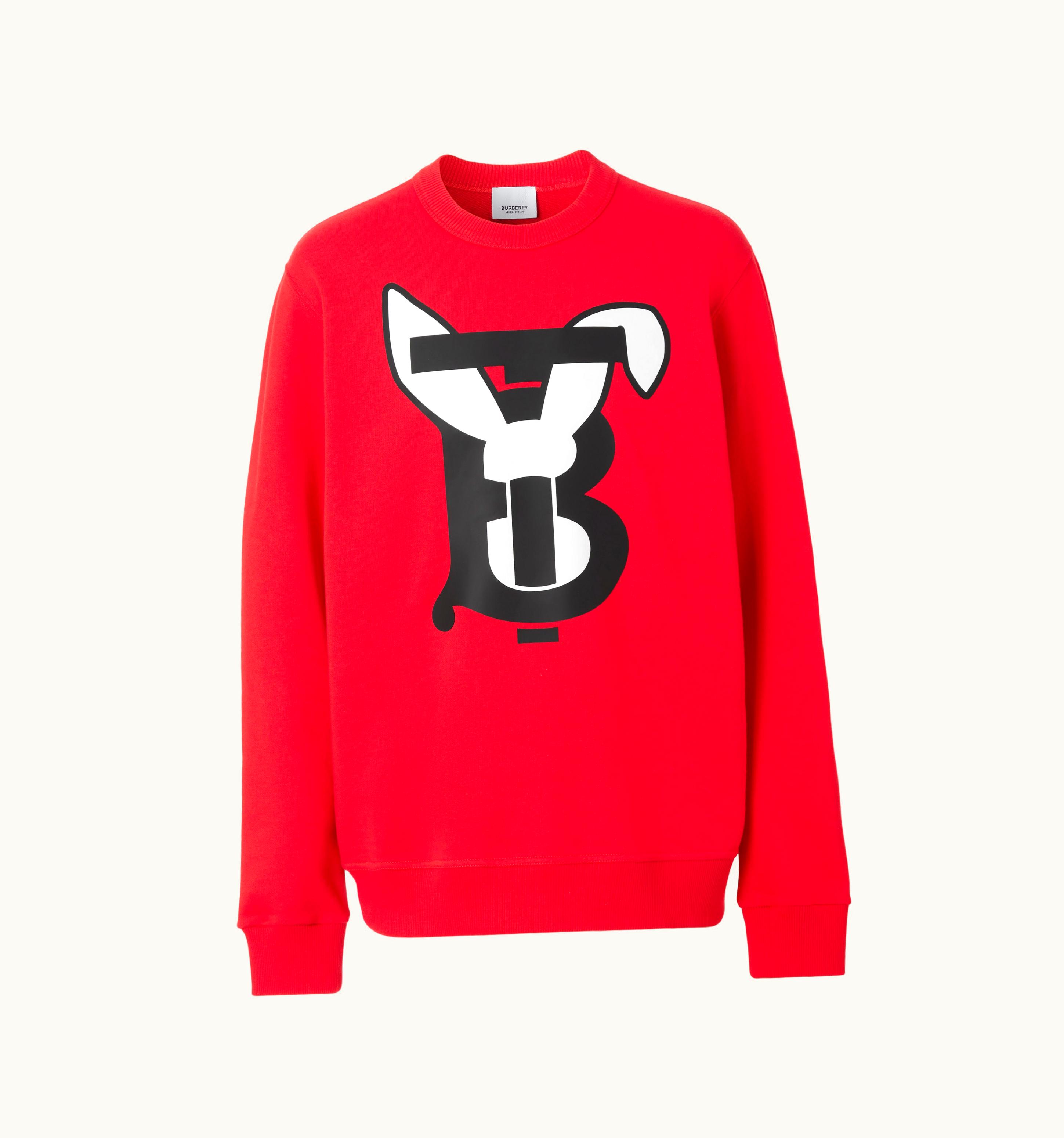 Burberry Burberry Rabbit Print Cotton Sweatshirt In Bright Red - Men