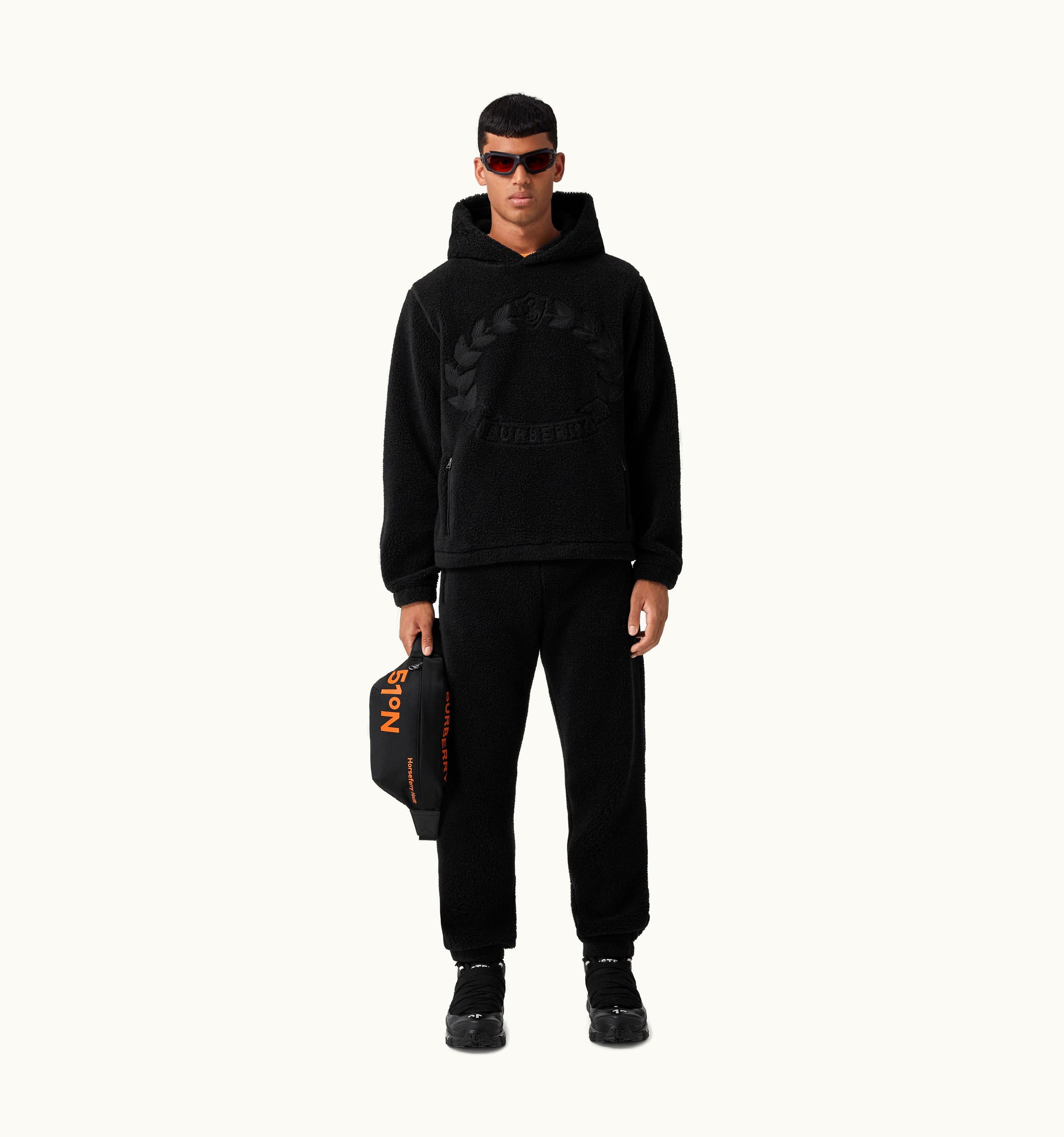 Burberry Burberry Embroidered Oak Leaf Crest Fleece Hoodie In Black - Men