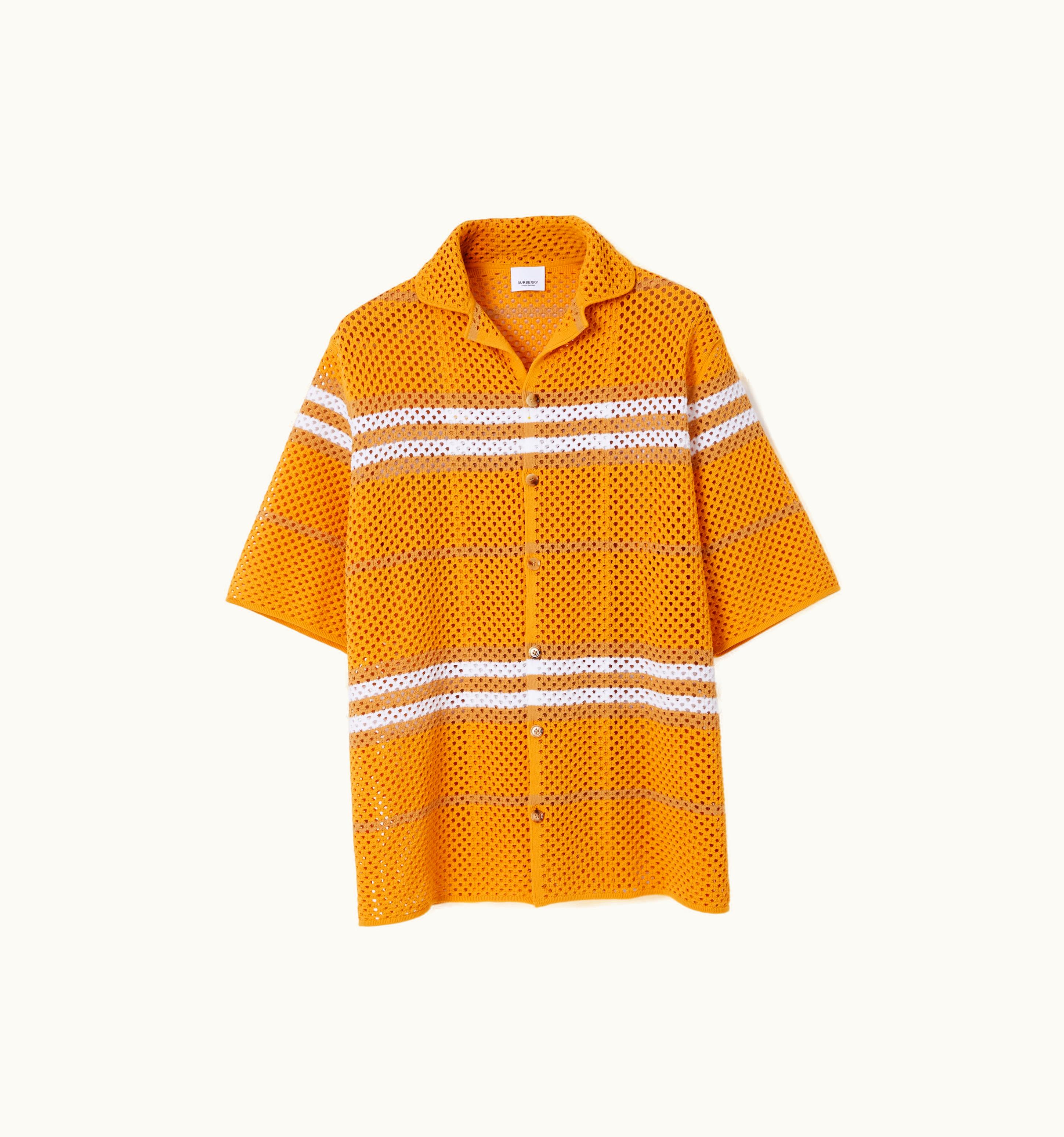 Burberry Burberry Icon Stripe Pointelle Knit Oversized Shirt In Marigold - Men UZ0141107
