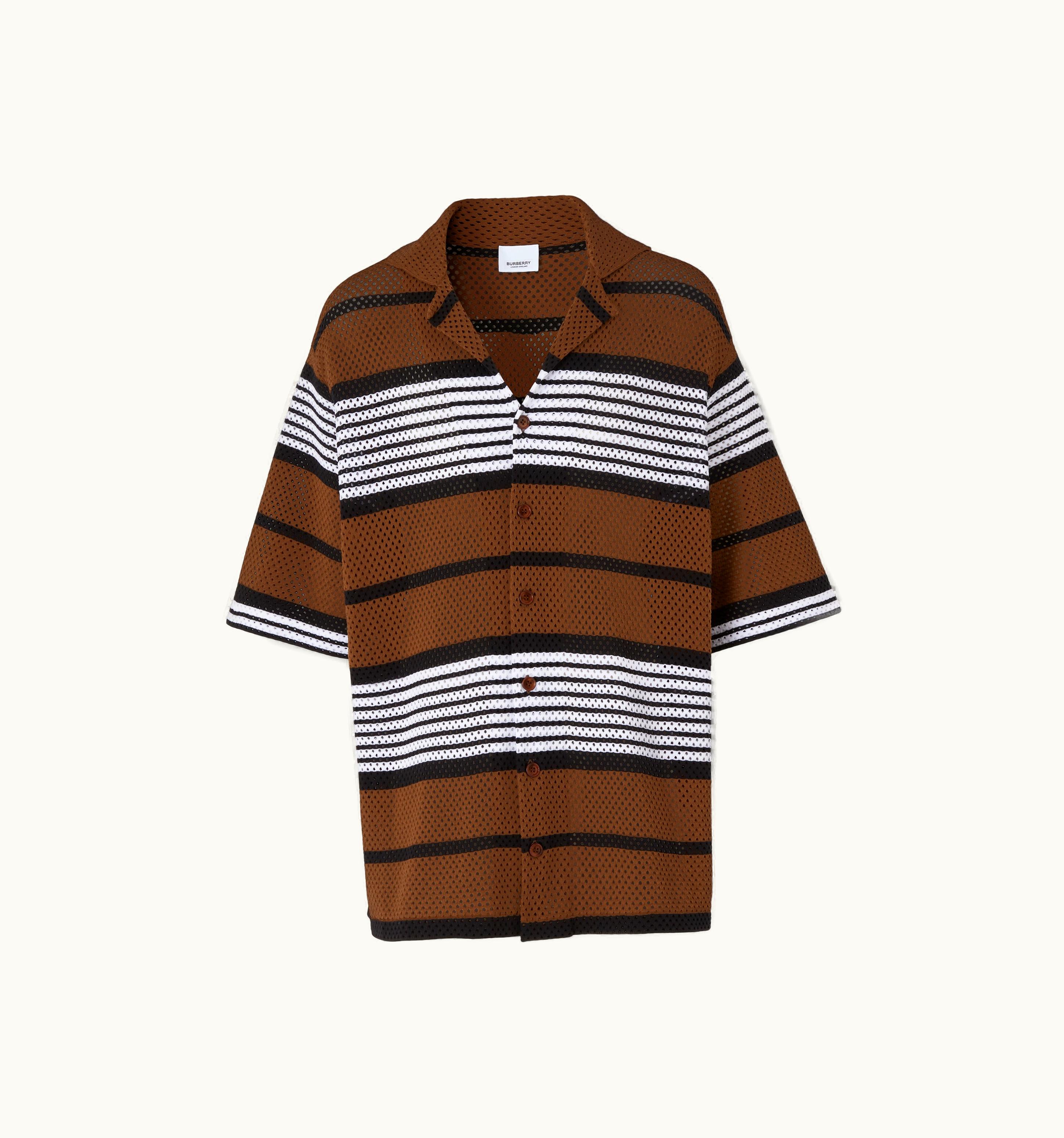 Burberry Burberry Short-Sleeve Stripe Print Nylon Oversized Shirt In Dark Birch Brown - Men UZ0141113
